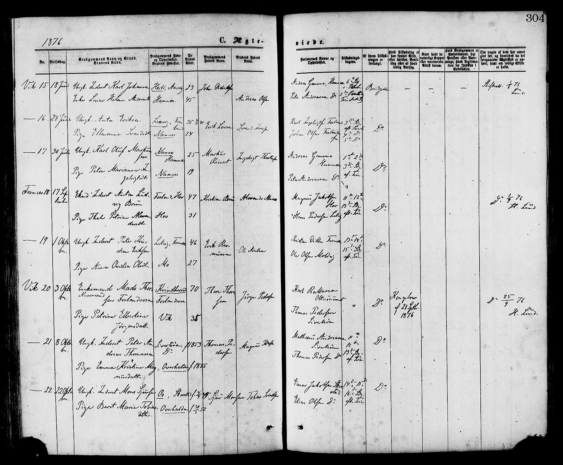 Ministerialprotokoller, klokkerbøker og fødselsregistre - Nord-Trøndelag, AV/SAT-A-1458/773/L0616: Parish register (official) no. 773A07, 1870-1887, p. 304