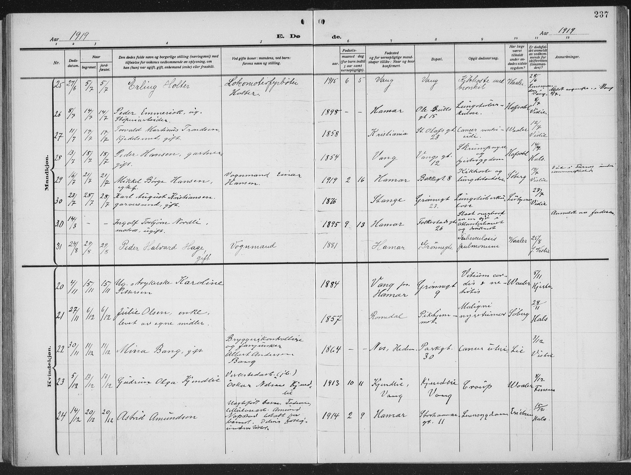 Hamar prestekontor, AV/SAH-DOMPH-002/H/Ha/Haa/L0002: Parish register (official) no. 2, 1915-1936, p. 237