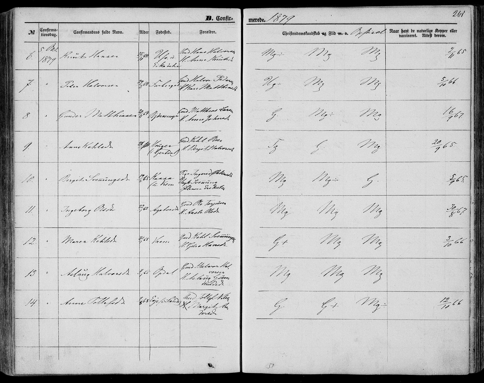 Bø kirkebøker, SAKO/A-257/F/Fa/L0009: Parish register (official) no. 9, 1862-1879, p. 261