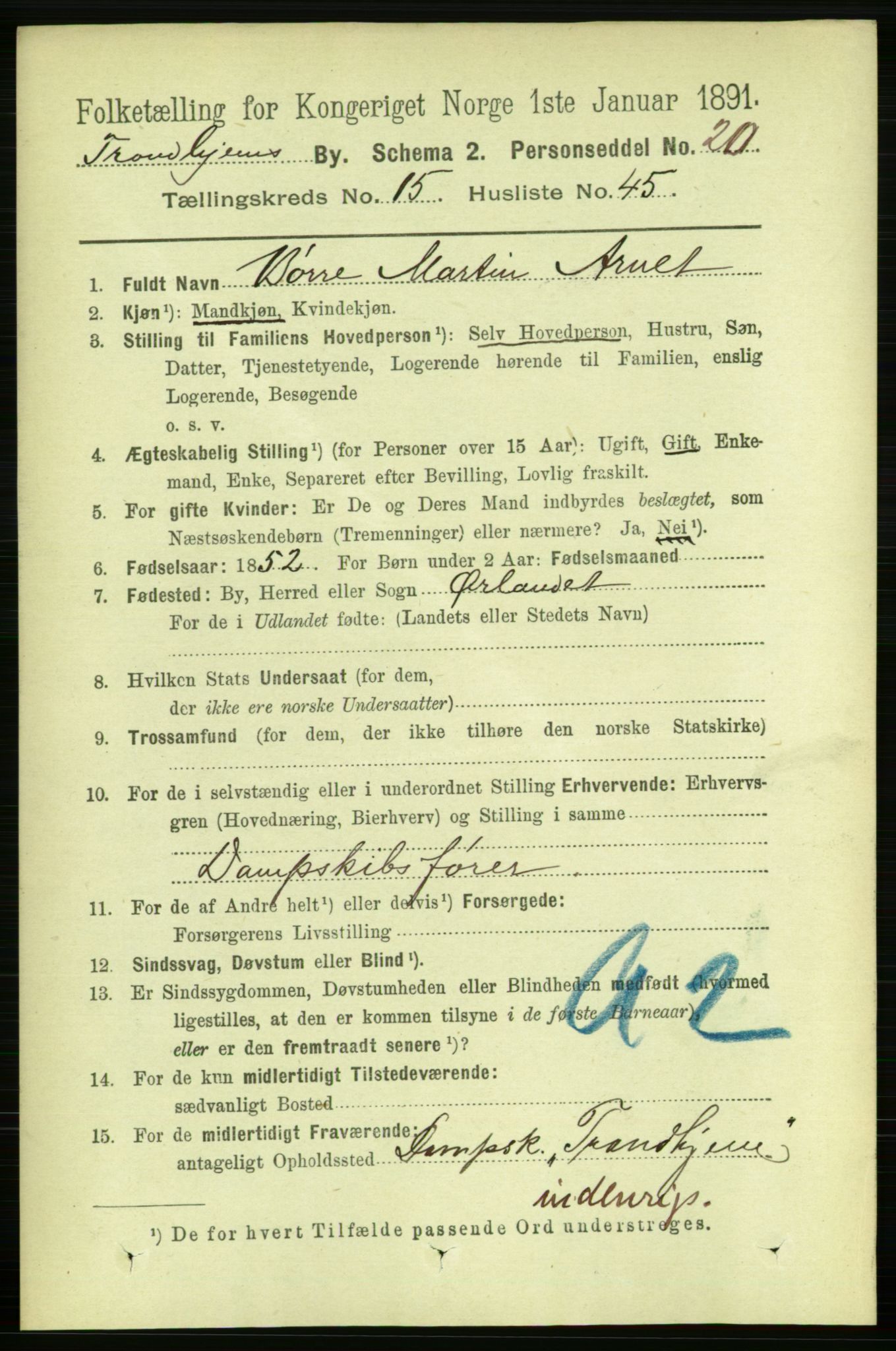 RA, 1891 census for 1601 Trondheim, 1891, p. 12185