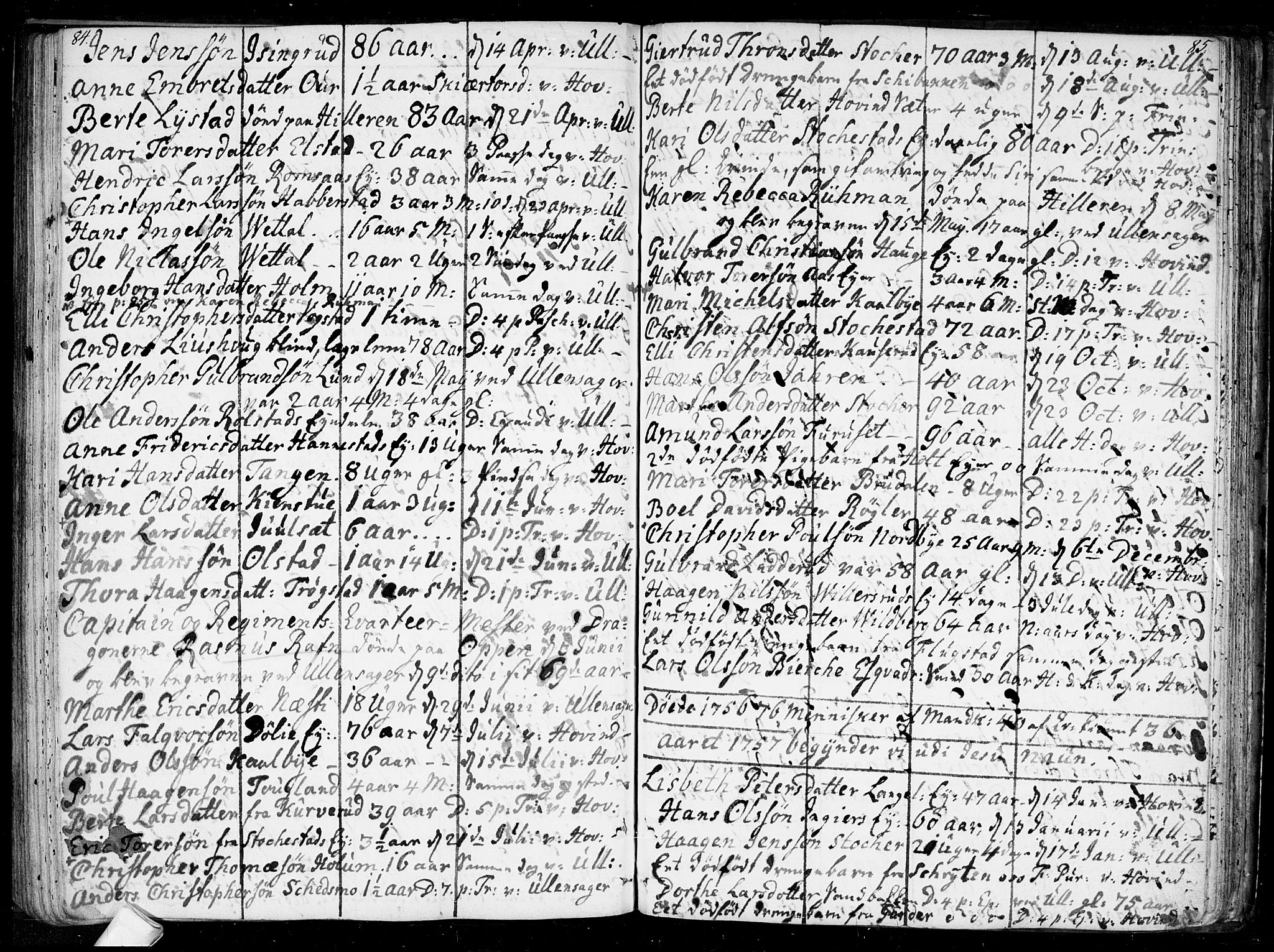 Ullensaker prestekontor Kirkebøker, SAO/A-10236a/F/Fa/L0010: Parish register (official) no. I 10, 1733-1776, p. 84-85