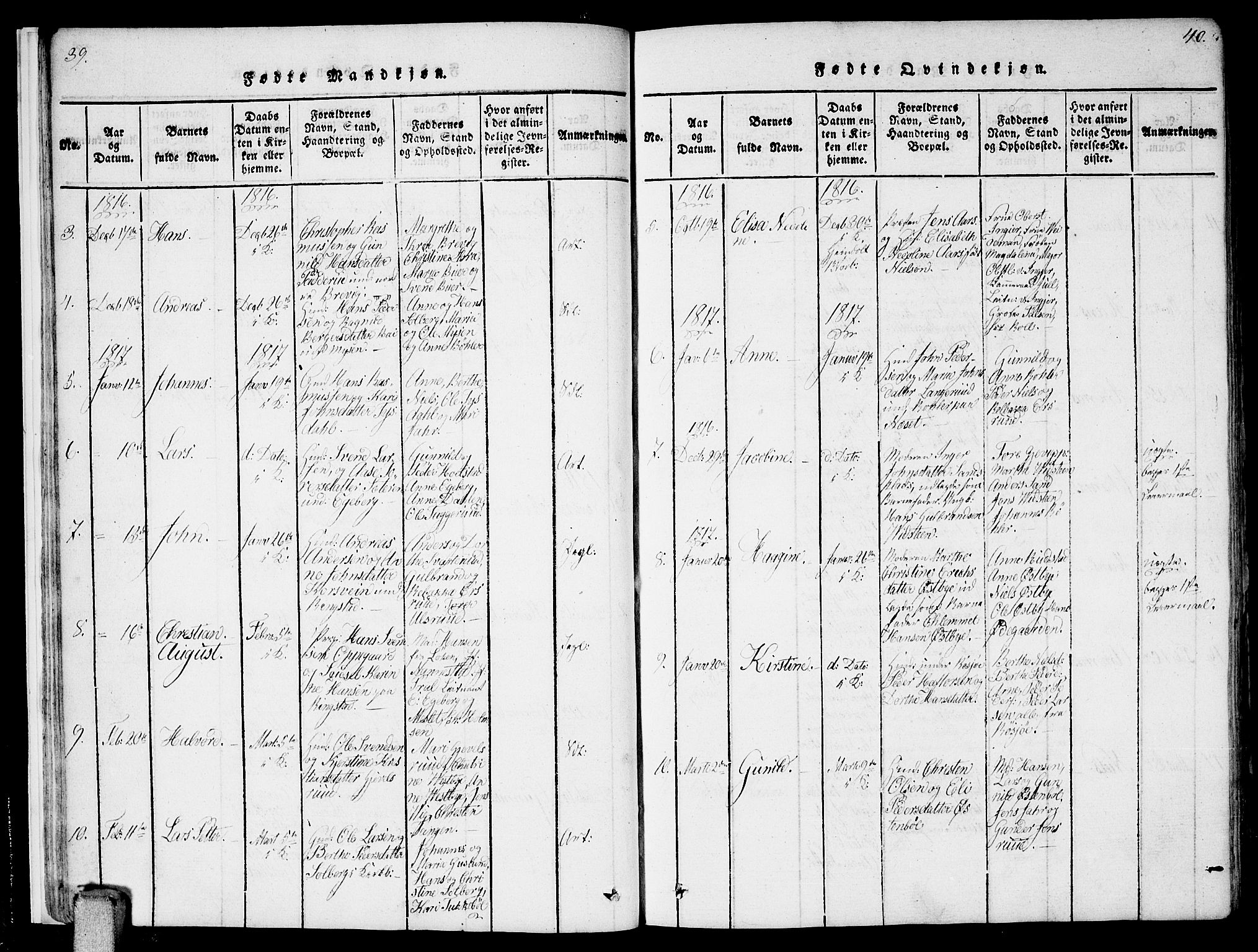 Enebakk prestekontor Kirkebøker, SAO/A-10171c/F/Fa/L0006: Parish register (official) no. I 6, 1815-1832, p. 39-40