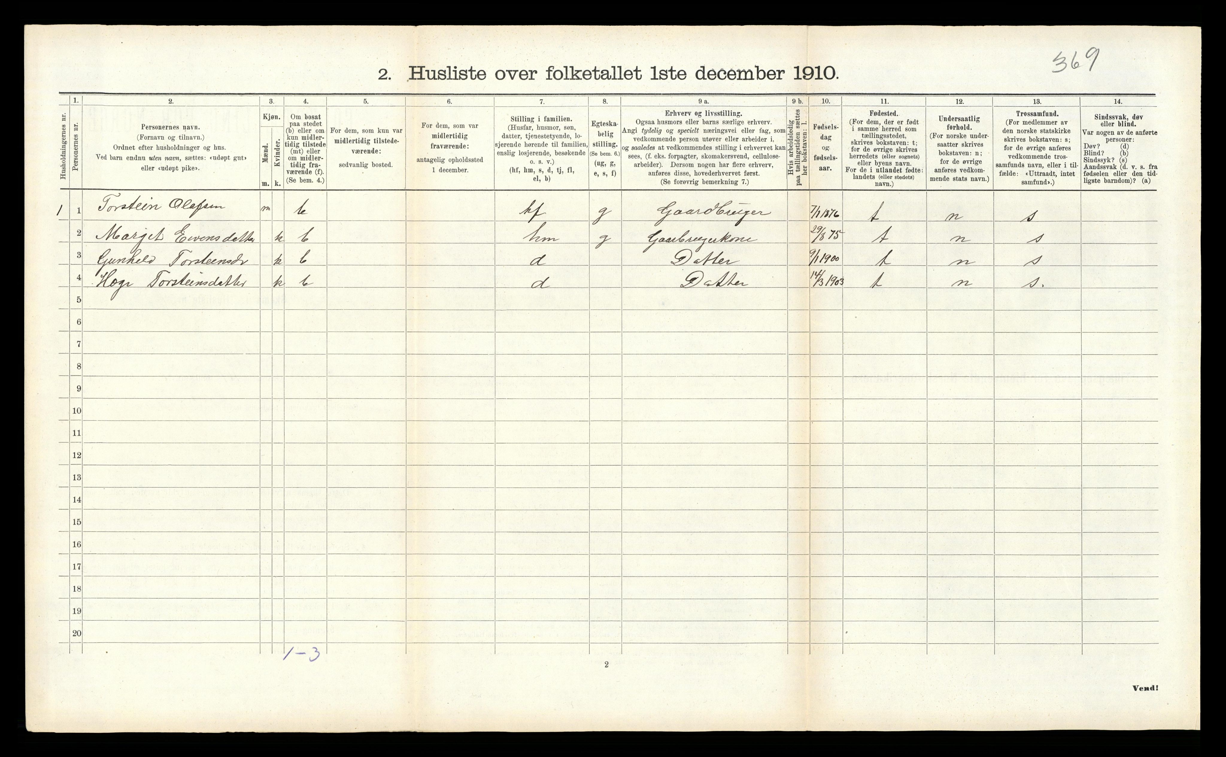 RA, 1910 census for Seljord, 1910, p. 164