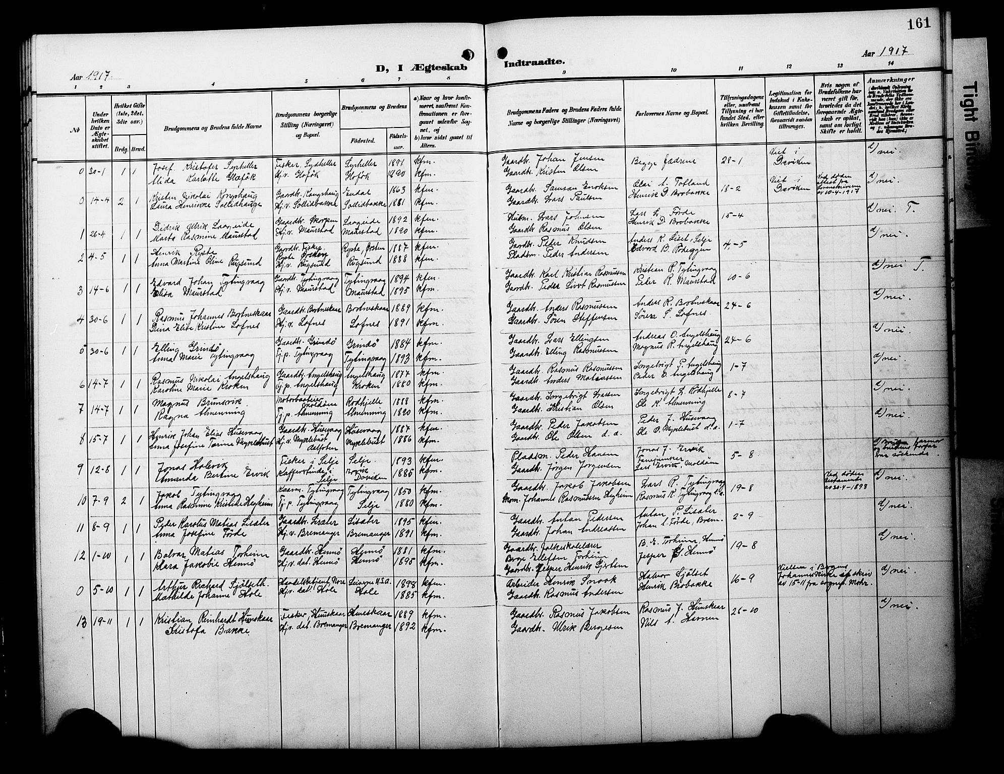 Davik sokneprestembete, AV/SAB-A-79701/H/Hab/Habc/L0003: Parish register (copy) no. C 3, 1907-1929, p. 161