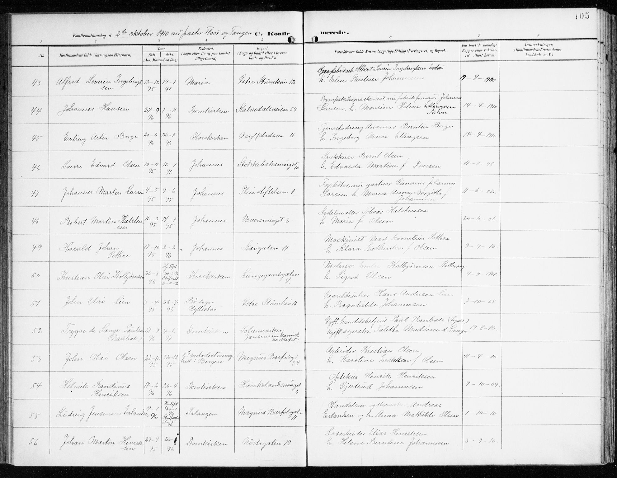 Domkirken sokneprestembete, SAB/A-74801/H/Haa/L0031: Parish register (official) no. C 6, 1898-1915, p. 105