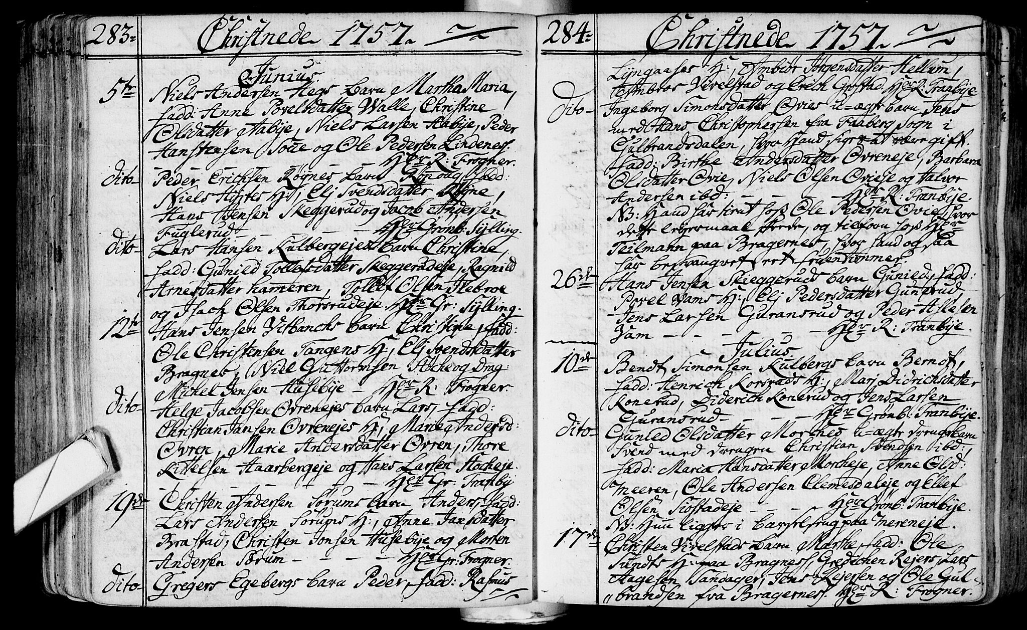 Lier kirkebøker, AV/SAKO-A-230/F/Fa/L0004: Parish register (official) no. I 4, 1749-1764, p. 283-284