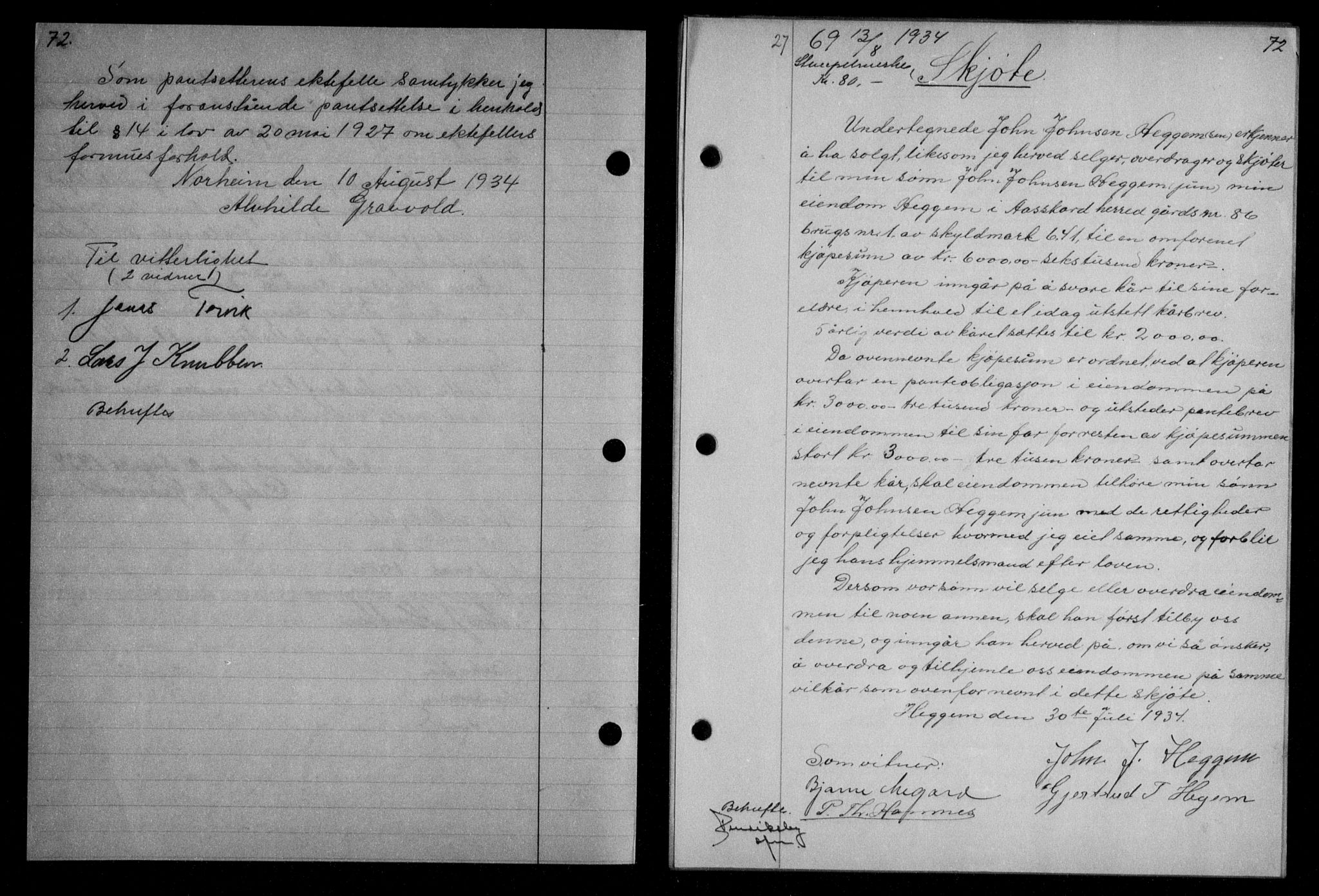 Nordmøre sorenskriveri, AV/SAT-A-4132/1/2/2Ca/L0082: Mortgage book no. 72, 1934-1934, Deed date: 13.08.1934