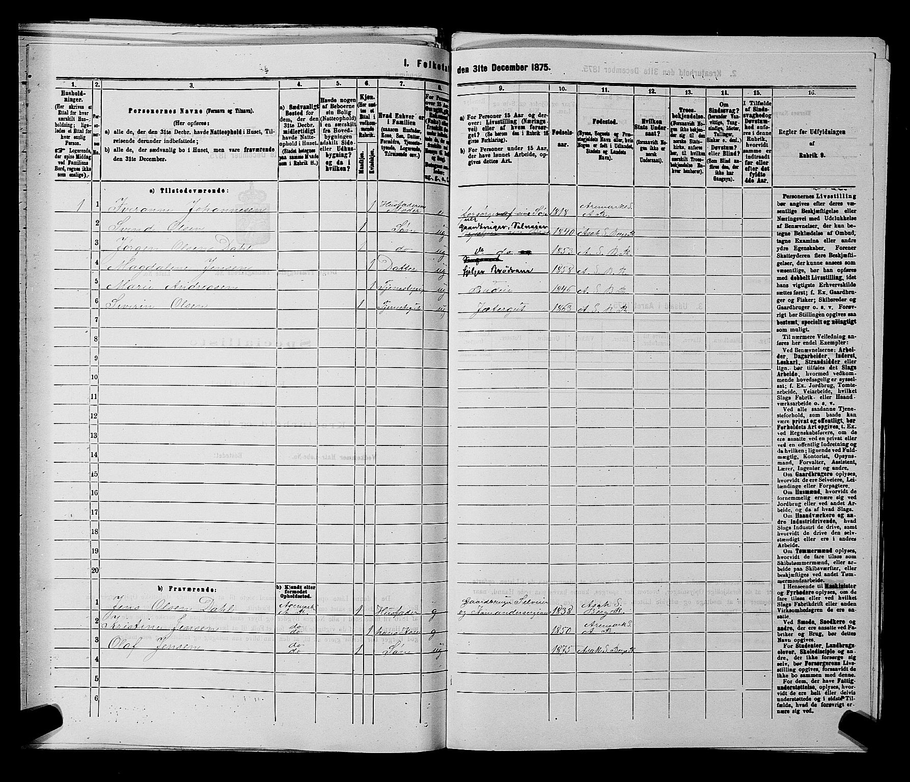 RA, 1875 census for 0116P Berg, 1875, p. 1158