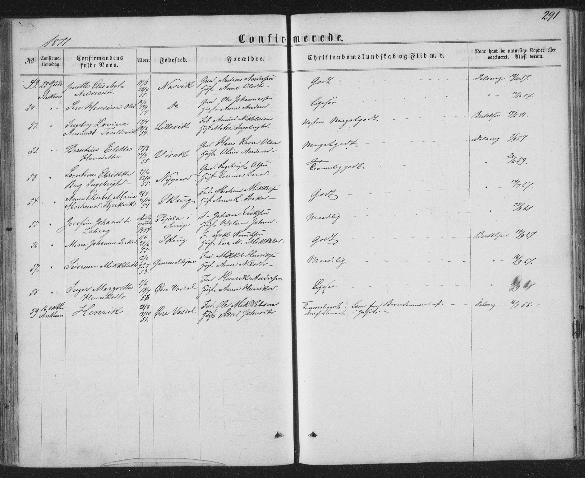 Ministerialprotokoller, klokkerbøker og fødselsregistre - Nordland, AV/SAT-A-1459/863/L0896: Parish register (official) no. 863A08, 1861-1871, p. 291