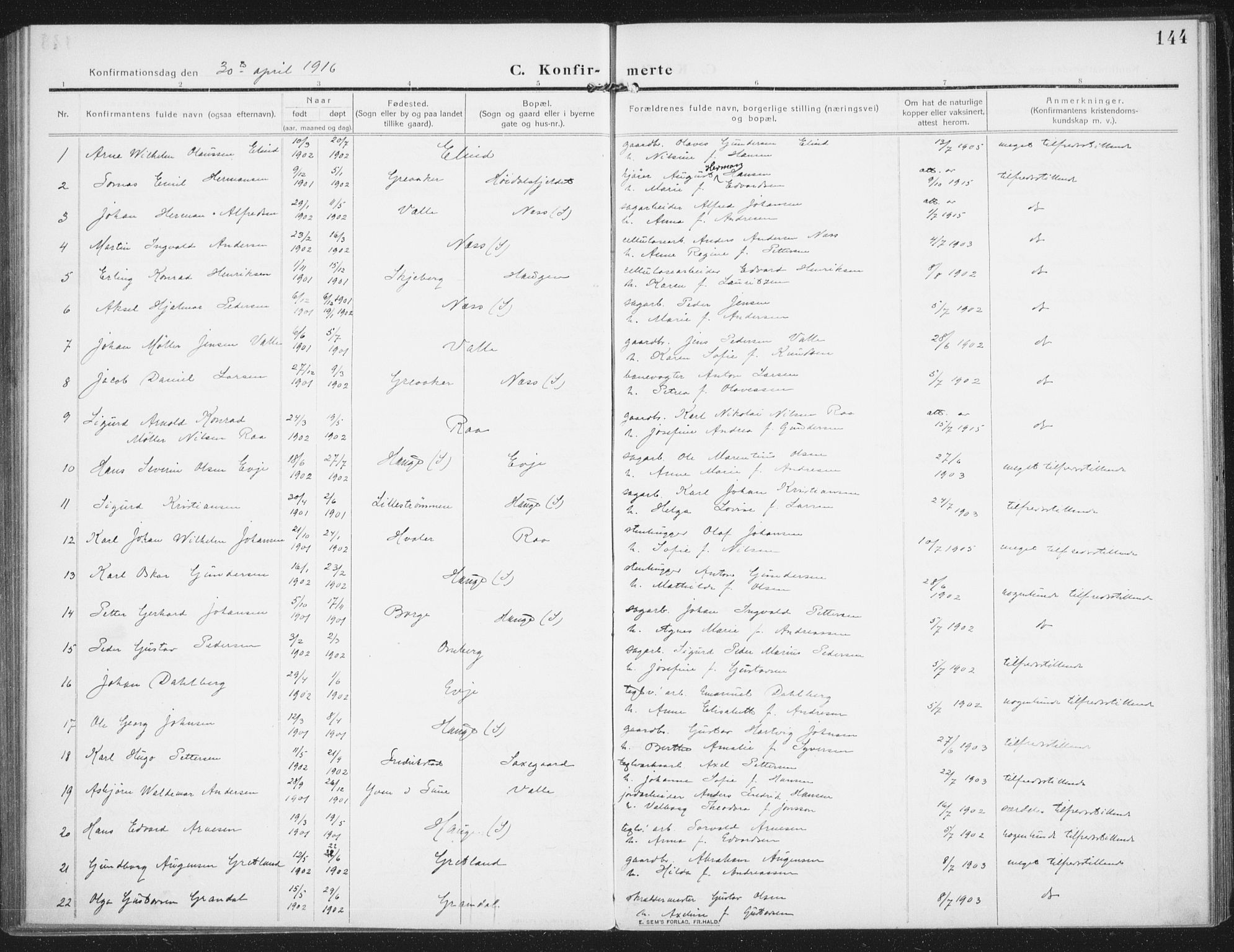 Rolvsøy prestekontor Kirkebøker, AV/SAO-A-2004/F/Fa/L0002: Parish register (official) no. 2, 1909-1917, p. 144