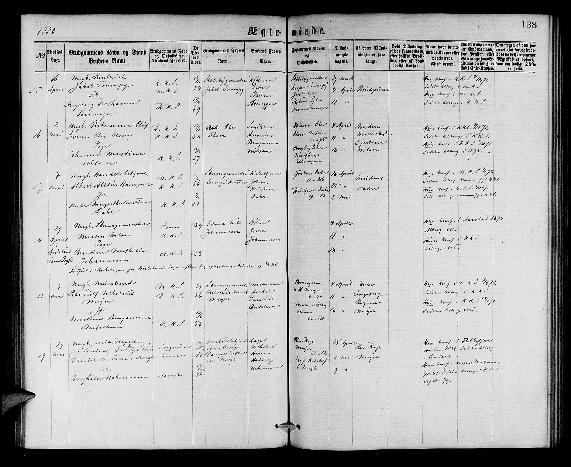 Korskirken sokneprestembete, AV/SAB-A-76101/H/Hab: Parish register (copy) no. D 2, 1867-1886, p. 138