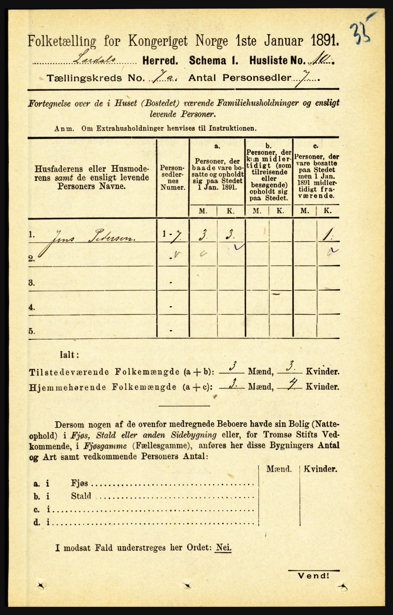 RA, 1891 census for 1422 Lærdal, 1891, p. 758