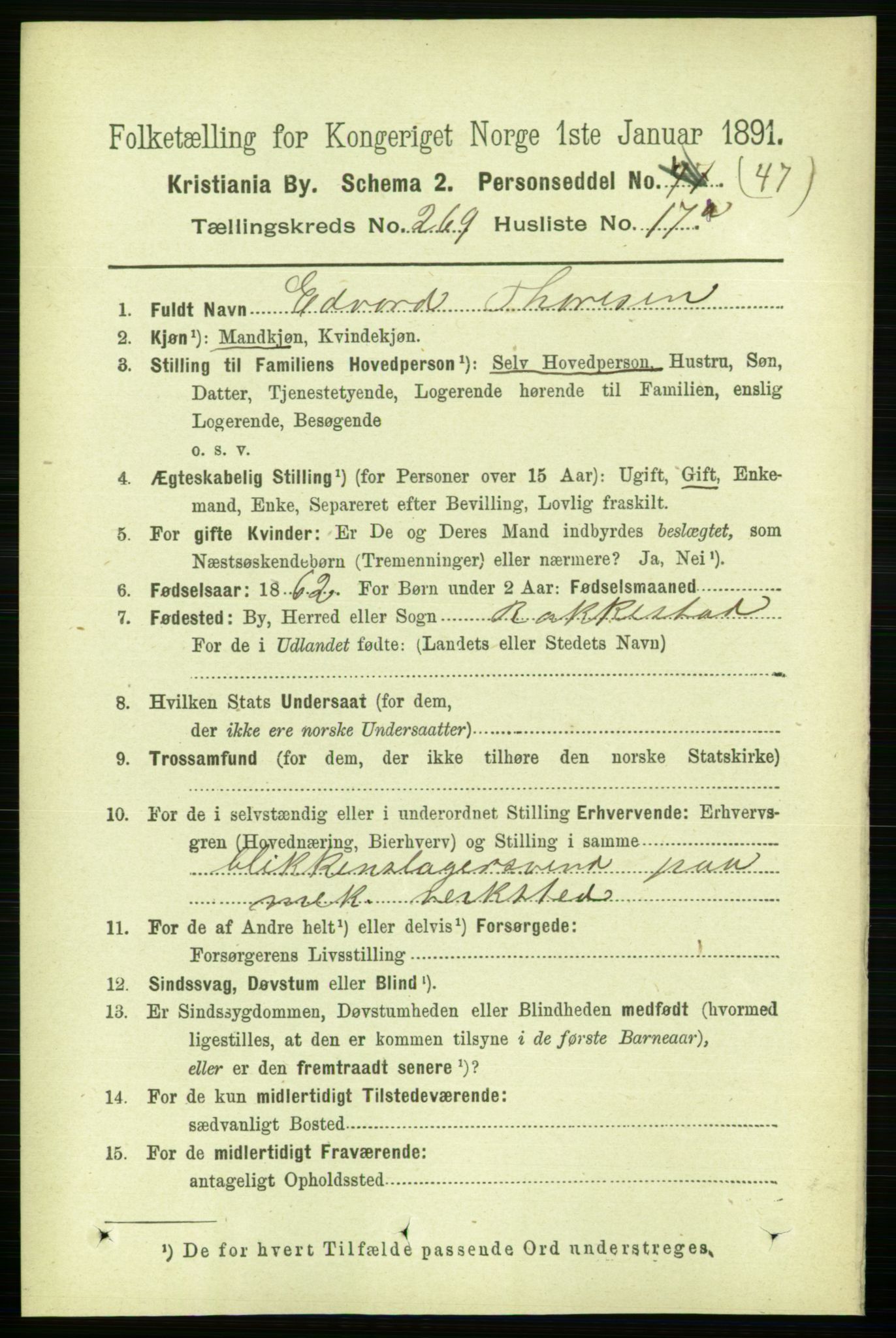 RA, 1891 census for 0301 Kristiania, 1891, p. 163564