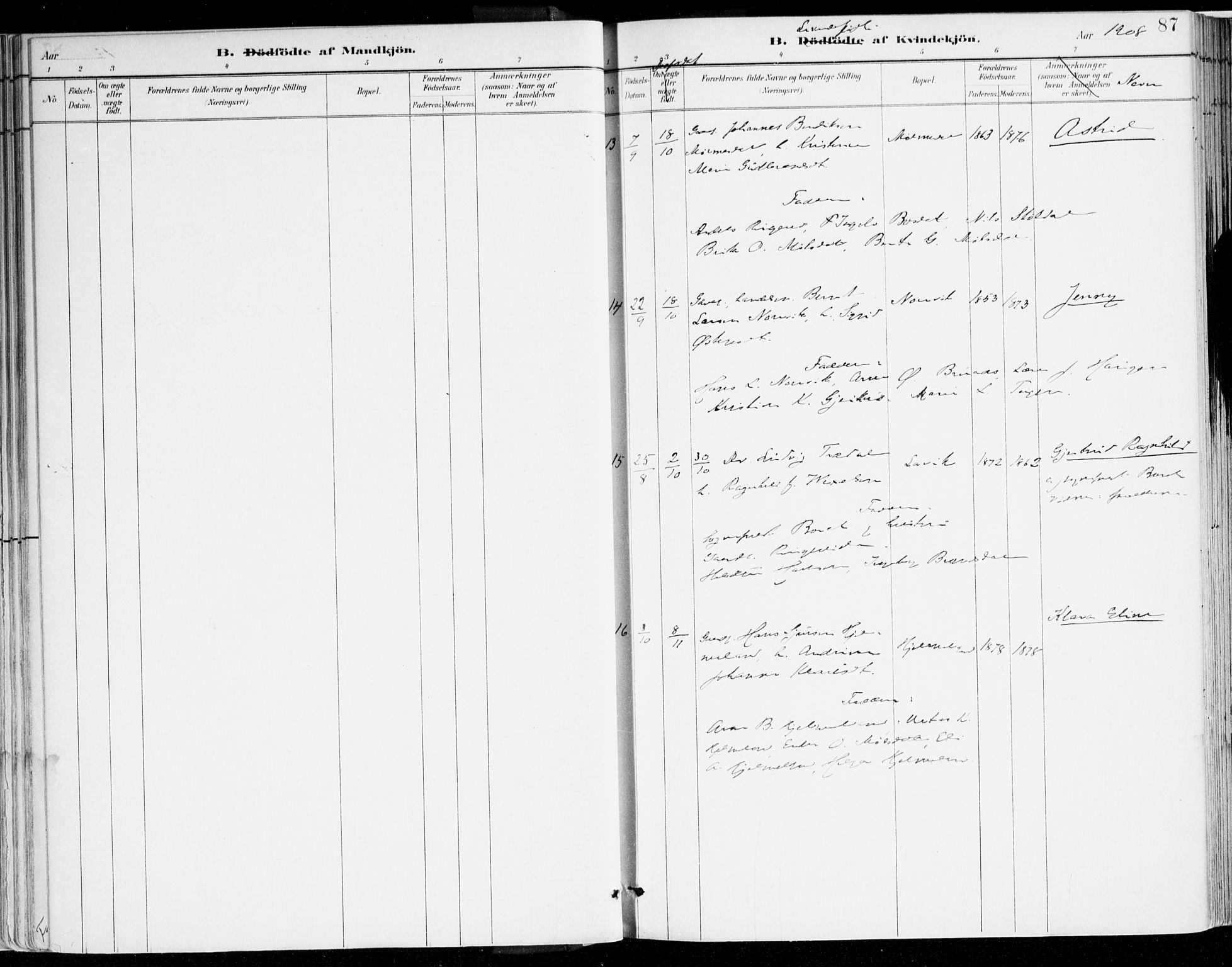 Lavik sokneprestembete, AV/SAB-A-80901: Parish register (official) no. B 1, 1882-1908, p. 87