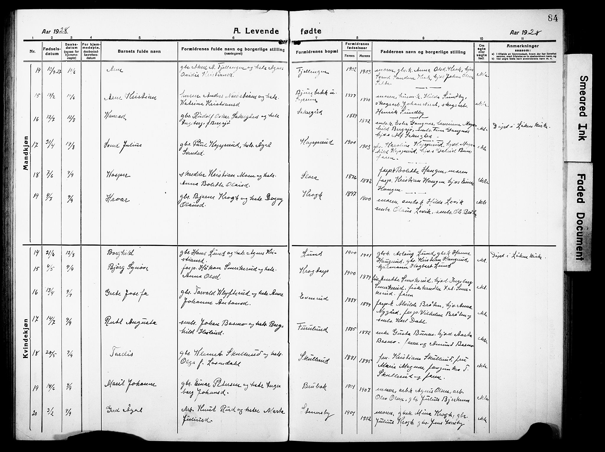 Høland prestekontor Kirkebøker, AV/SAO-A-10346a/G/Gb/L0002: Parish register (copy) no. II 2, 1915-1933, p. 84