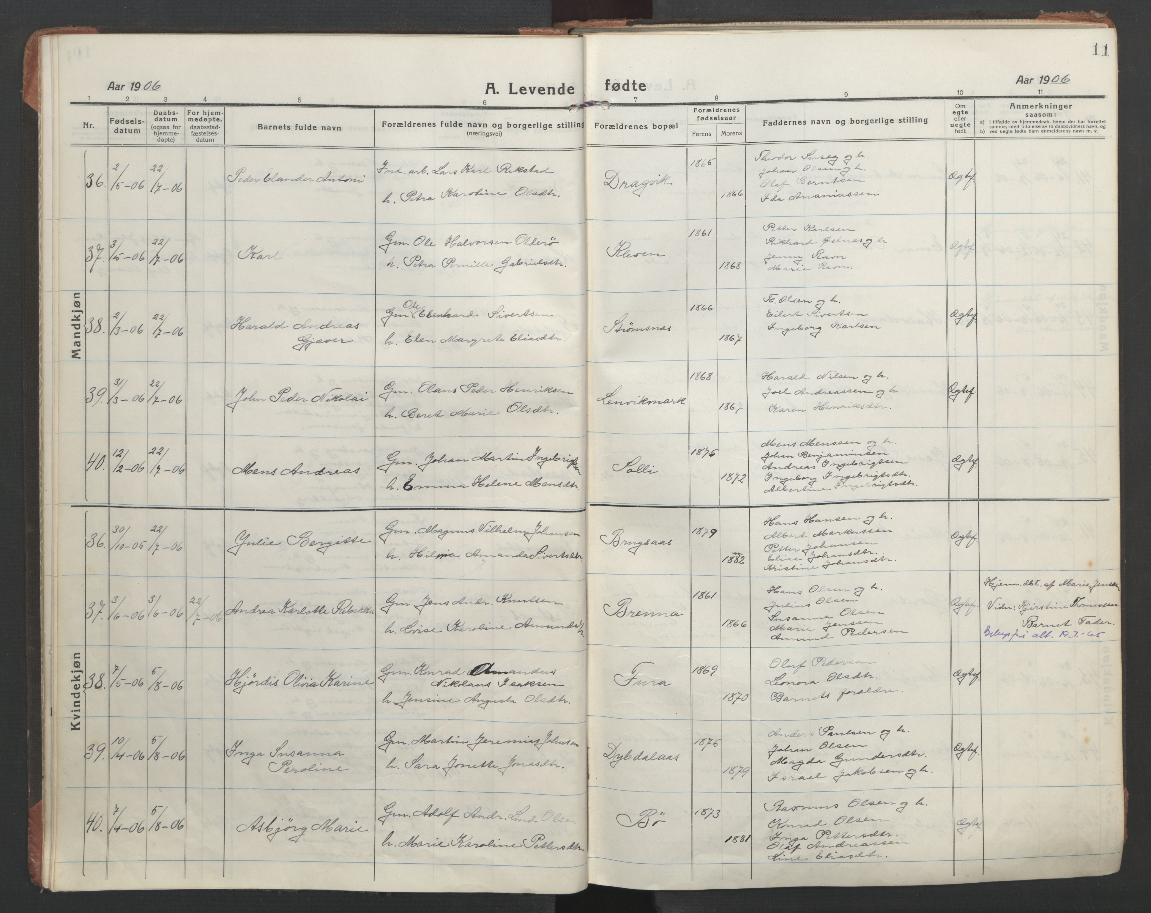 Ministerialprotokoller, klokkerbøker og fødselsregistre - Nordland, AV/SAT-A-1459/863/L0900: Parish register (official) no. 863A12, 1906-1915, p. 11