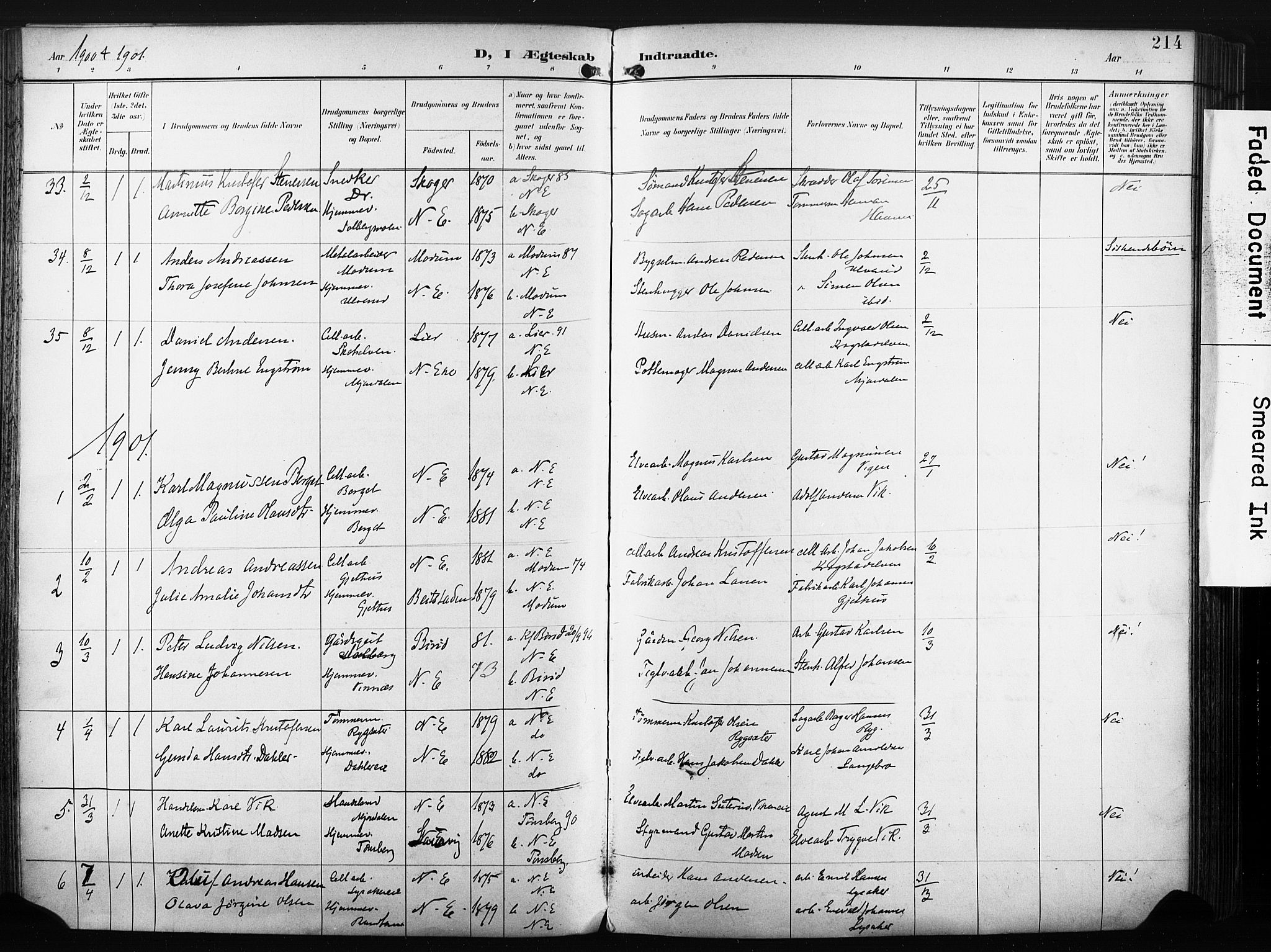 Nedre Eiker kirkebøker, SAKO/A-612/F/Fa/L0005: Parish register (official) no. 5, 1898-1905, p. 214