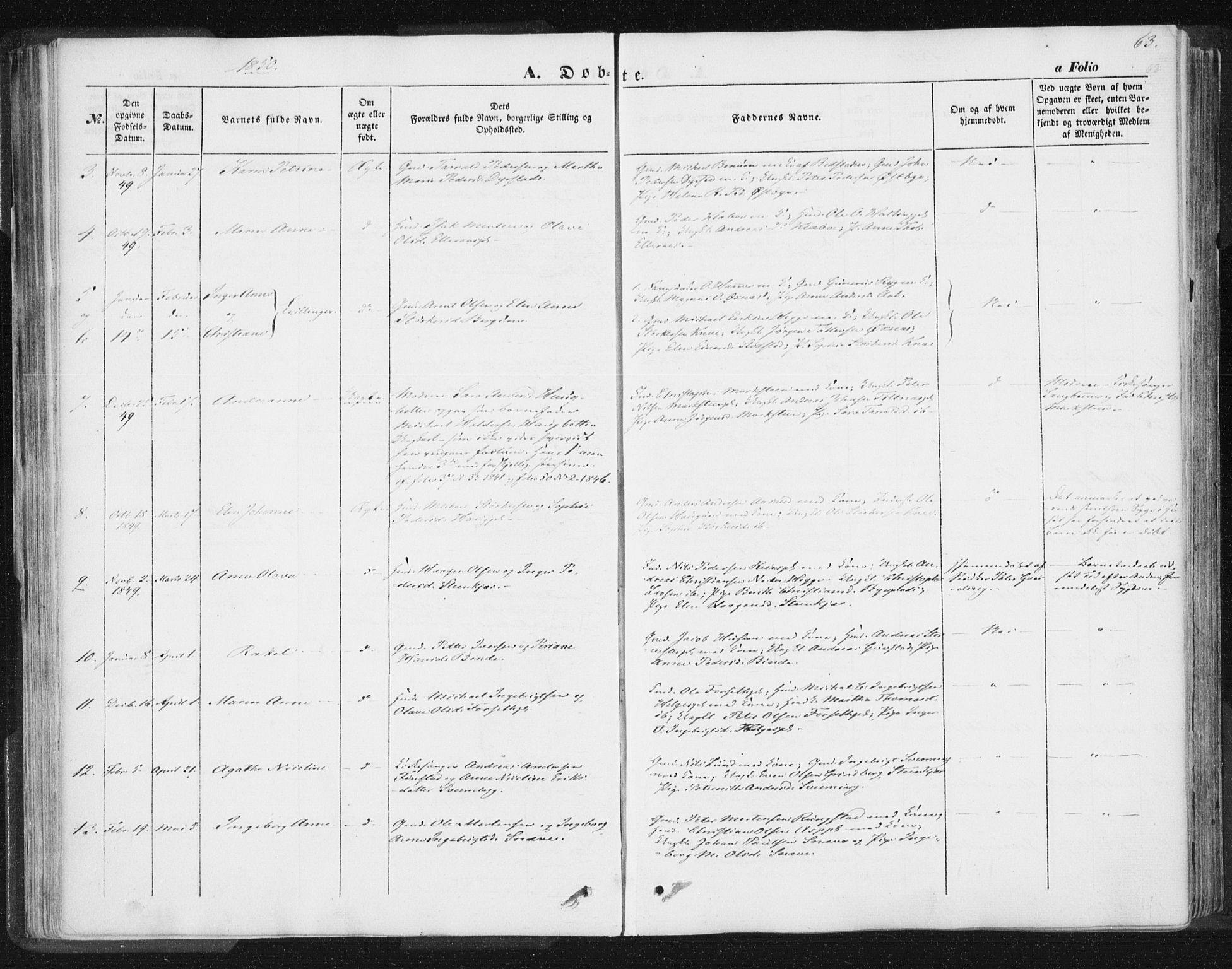 Ministerialprotokoller, klokkerbøker og fødselsregistre - Nord-Trøndelag, SAT/A-1458/746/L0446: Parish register (official) no. 746A05, 1846-1859, p. 63