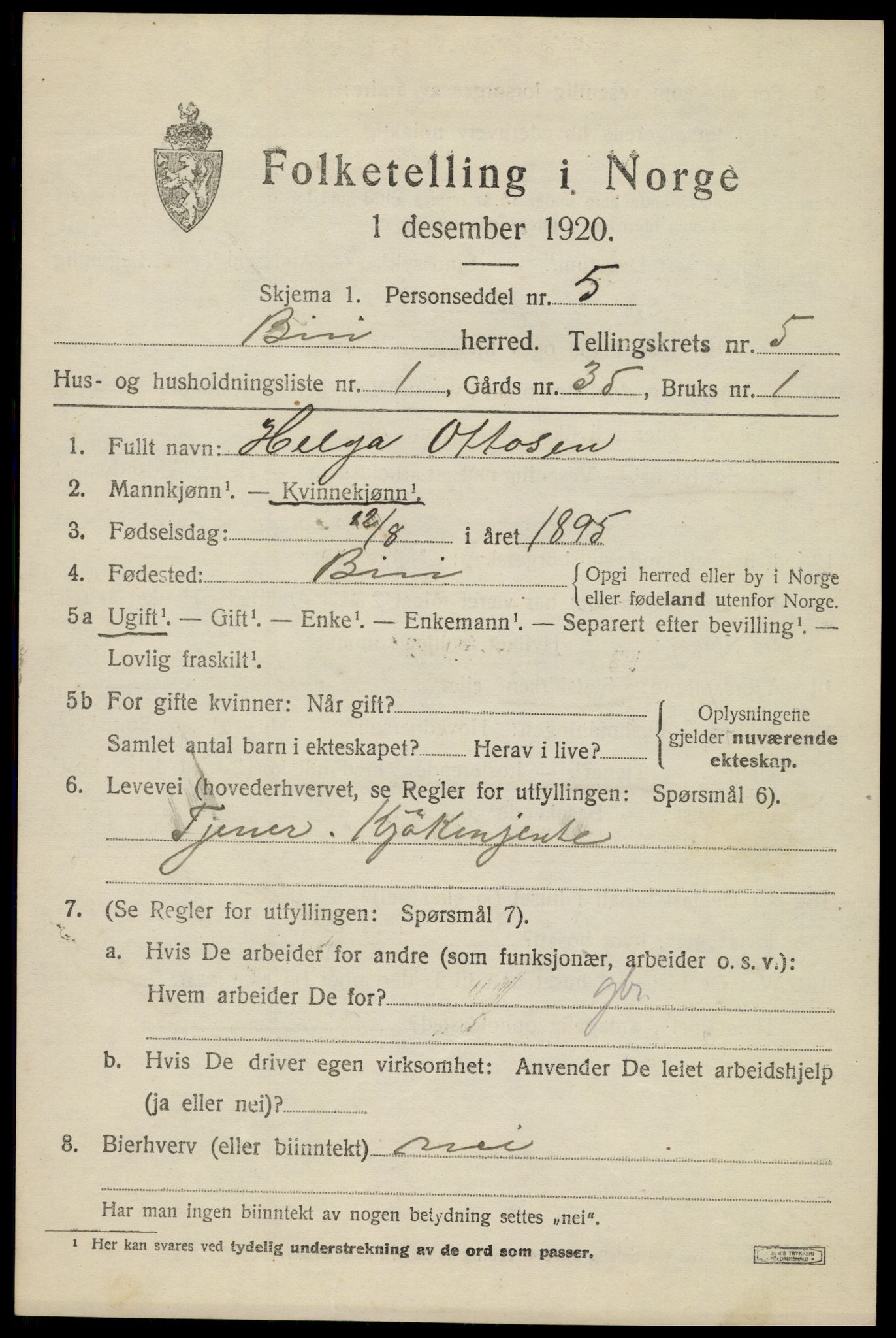 SAH, 1920 census for Biri, 1920, p. 4209