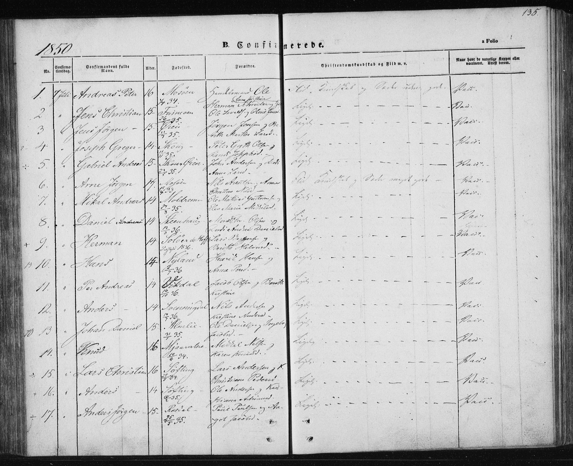 Ministerialprotokoller, klokkerbøker og fødselsregistre - Nordland, AV/SAT-A-1459/820/L0291: Parish register (official) no. 820A12, 1846-1854, p. 135