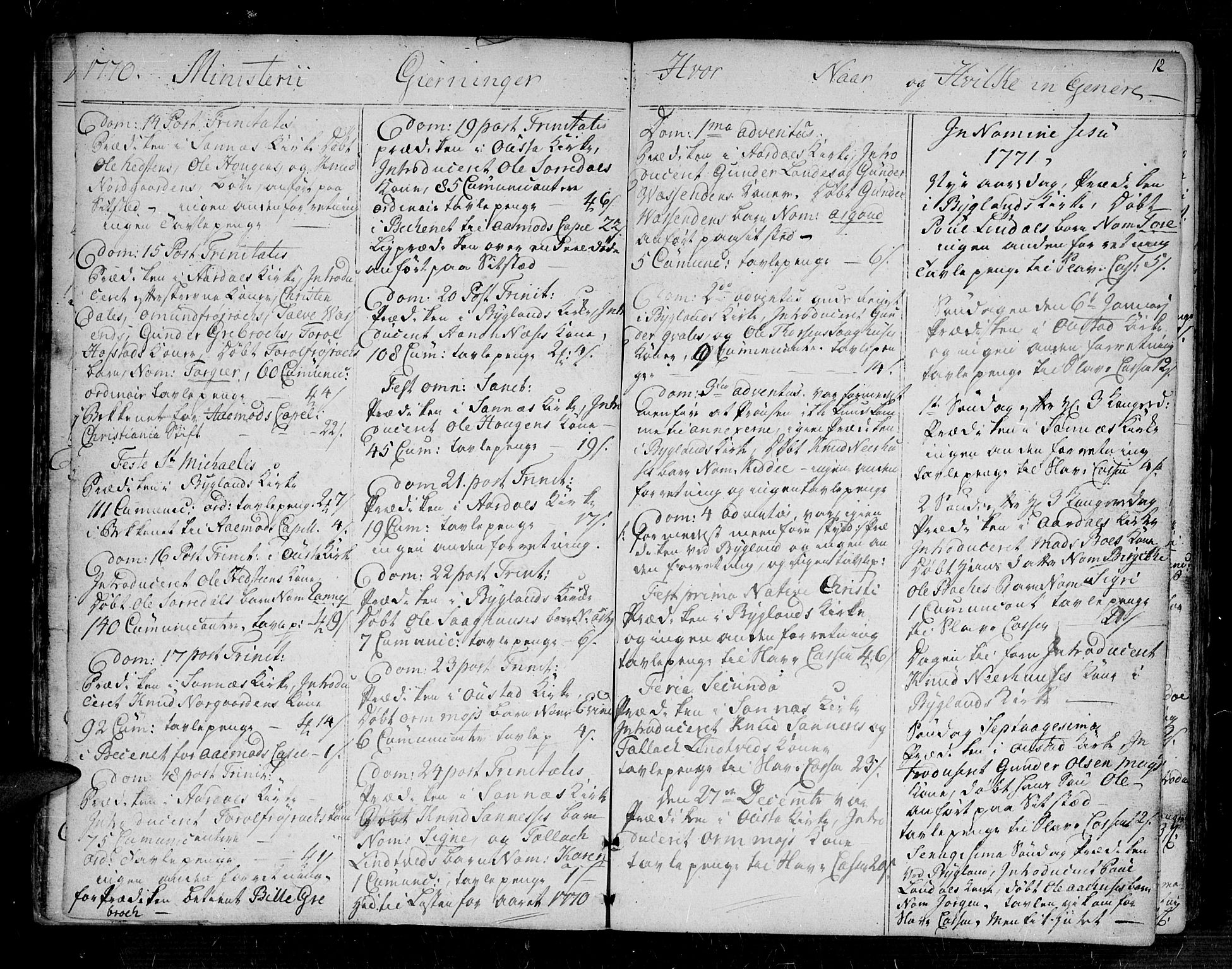 Bygland sokneprestkontor, SAK/1111-0006/F/Fa/Fab/L0002: Parish register (official) no. A 2, 1766-1816, p. 12