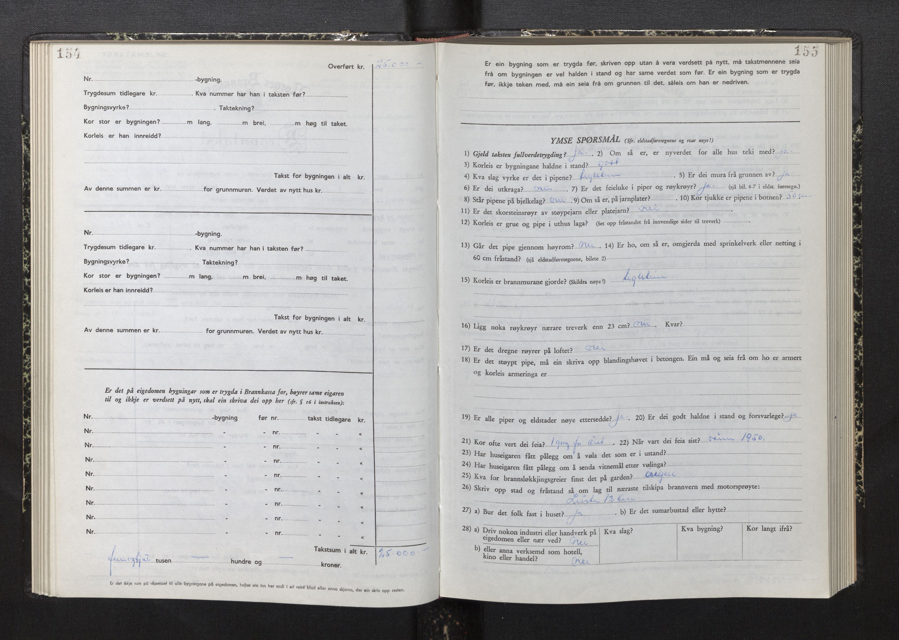 Lensmannen i Luster, AV/SAB-A-29301/0012/L0008: Branntakstprotokoll, skjematakst, 1949-1955, p. 154-155