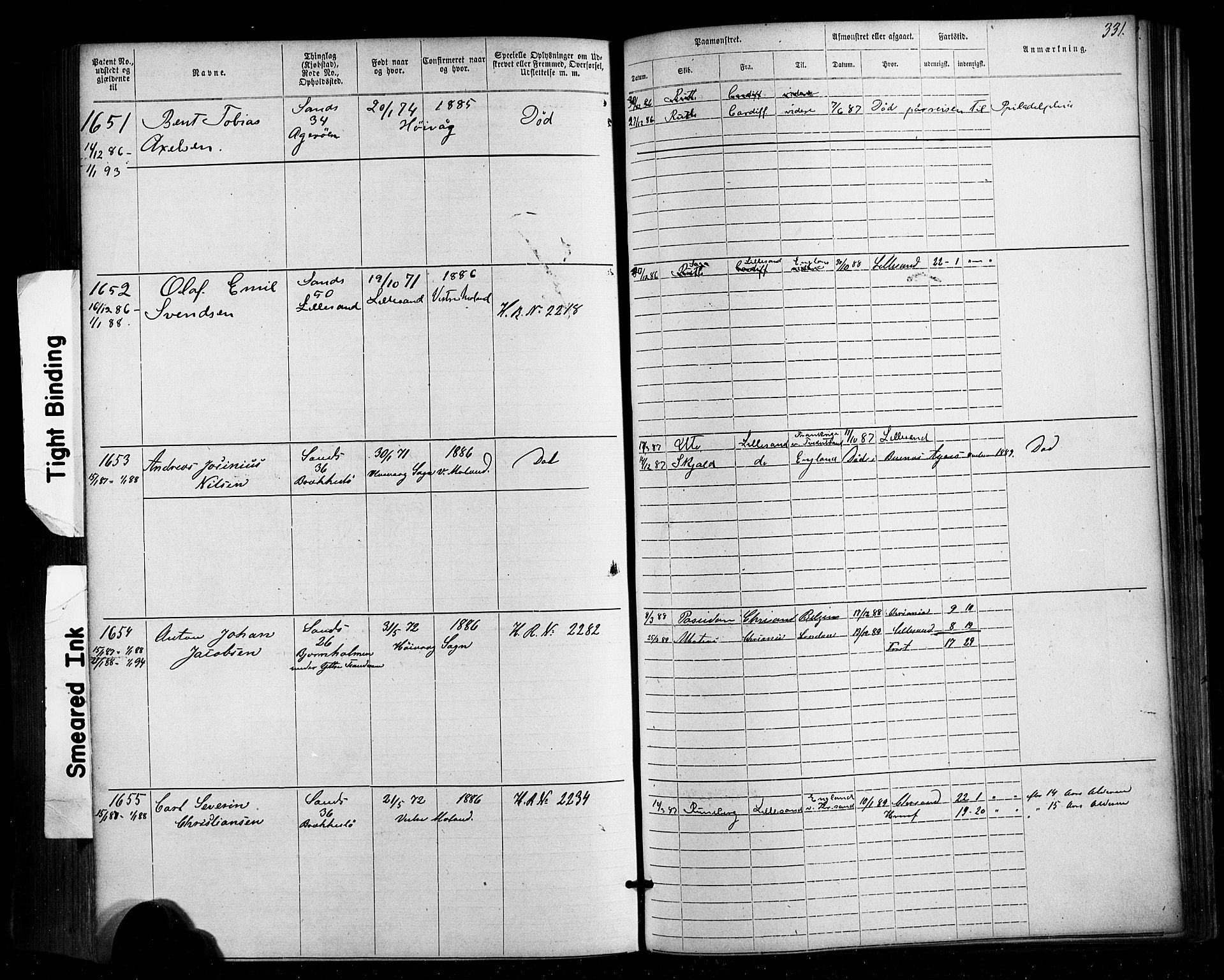 Lillesand mønstringskrets, SAK/2031-0014/F/Fa/L0002: Annotasjonsrulle nr 1-1910 med register, W-8, 1868-1891, p. 340