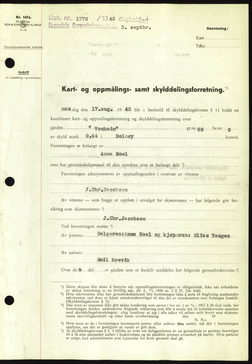 Romsdal sorenskriveri, AV/SAT-A-4149/1/2/2C: Mortgage book no. A12, 1942-1942, Diary no: : 1776/1942