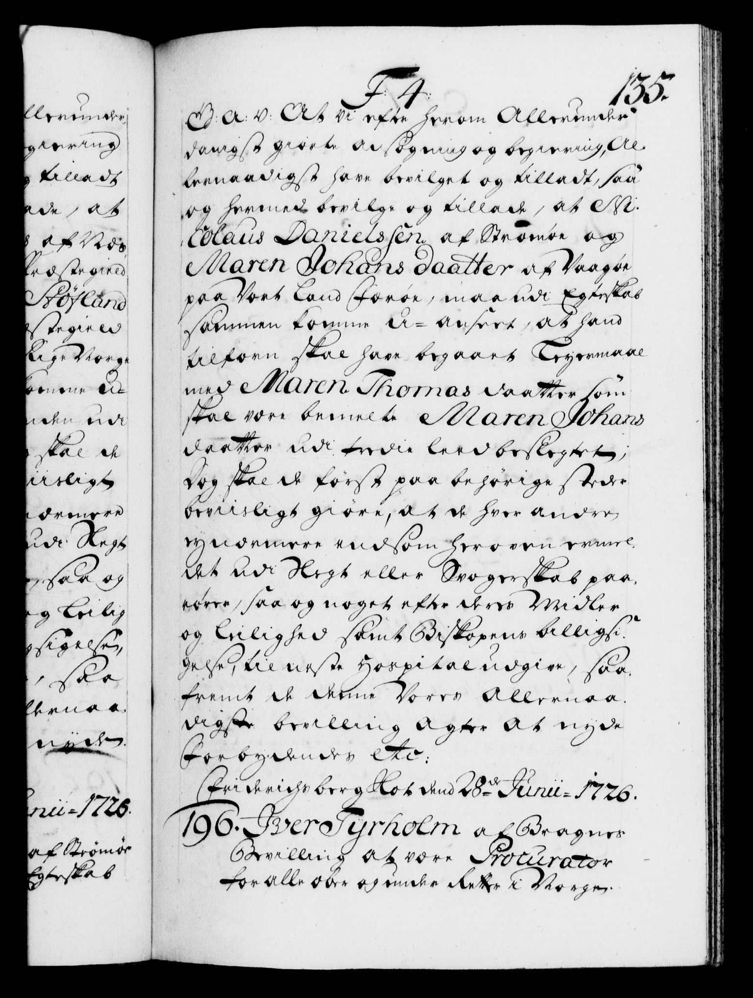 Danske Kanselli 1572-1799, AV/RA-EA-3023/F/Fc/Fca/Fcaa/L0025: Norske registre, 1726-1728, p. 135a