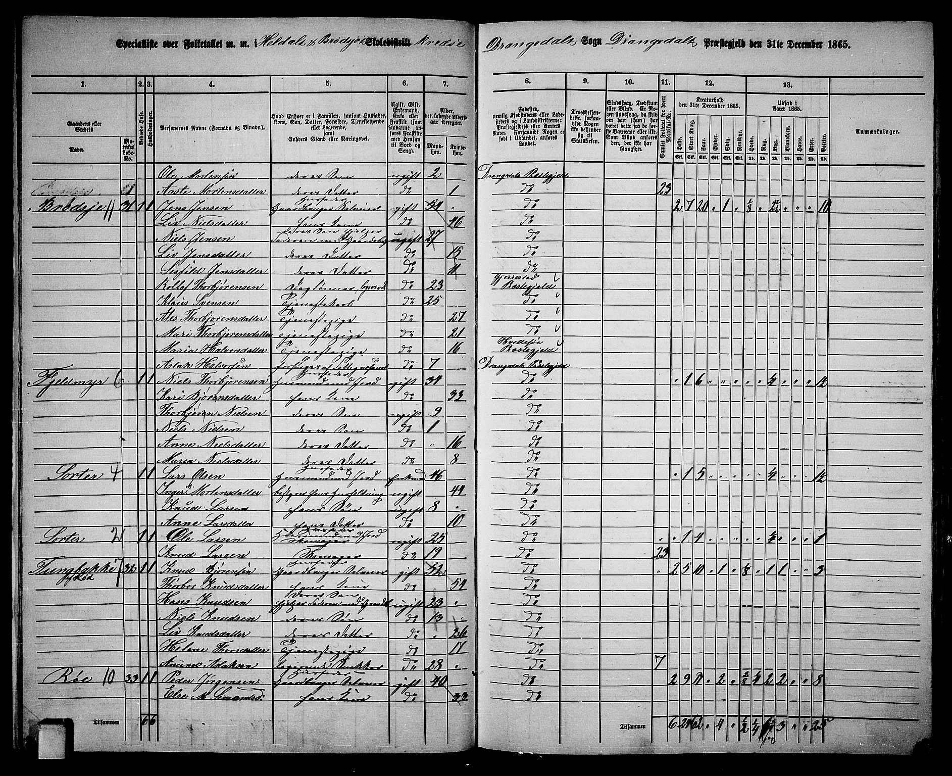 RA, 1865 census for Drangedal, 1865, p. 18