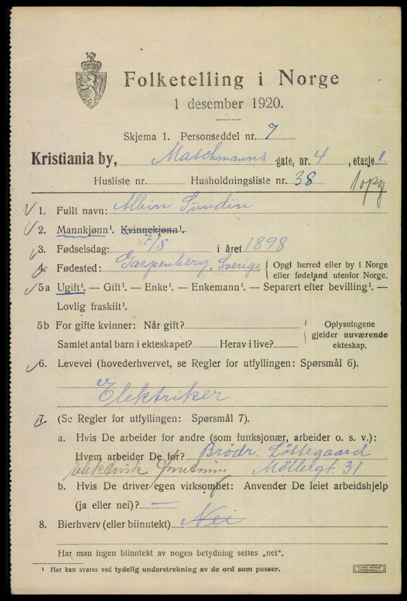 SAO, 1920 census for Kristiania, 1920, p. 392807