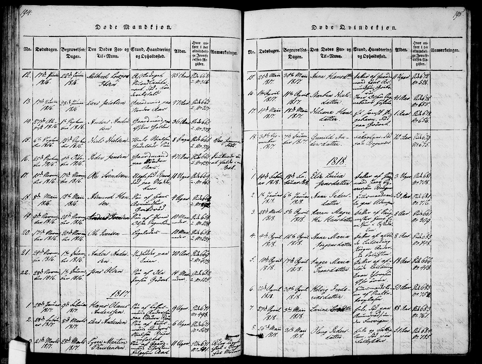 Idd prestekontor Kirkebøker, SAO/A-10911/F/Fc/L0002: Parish register (official) no. III 2, 1815-1831, p. 194-195