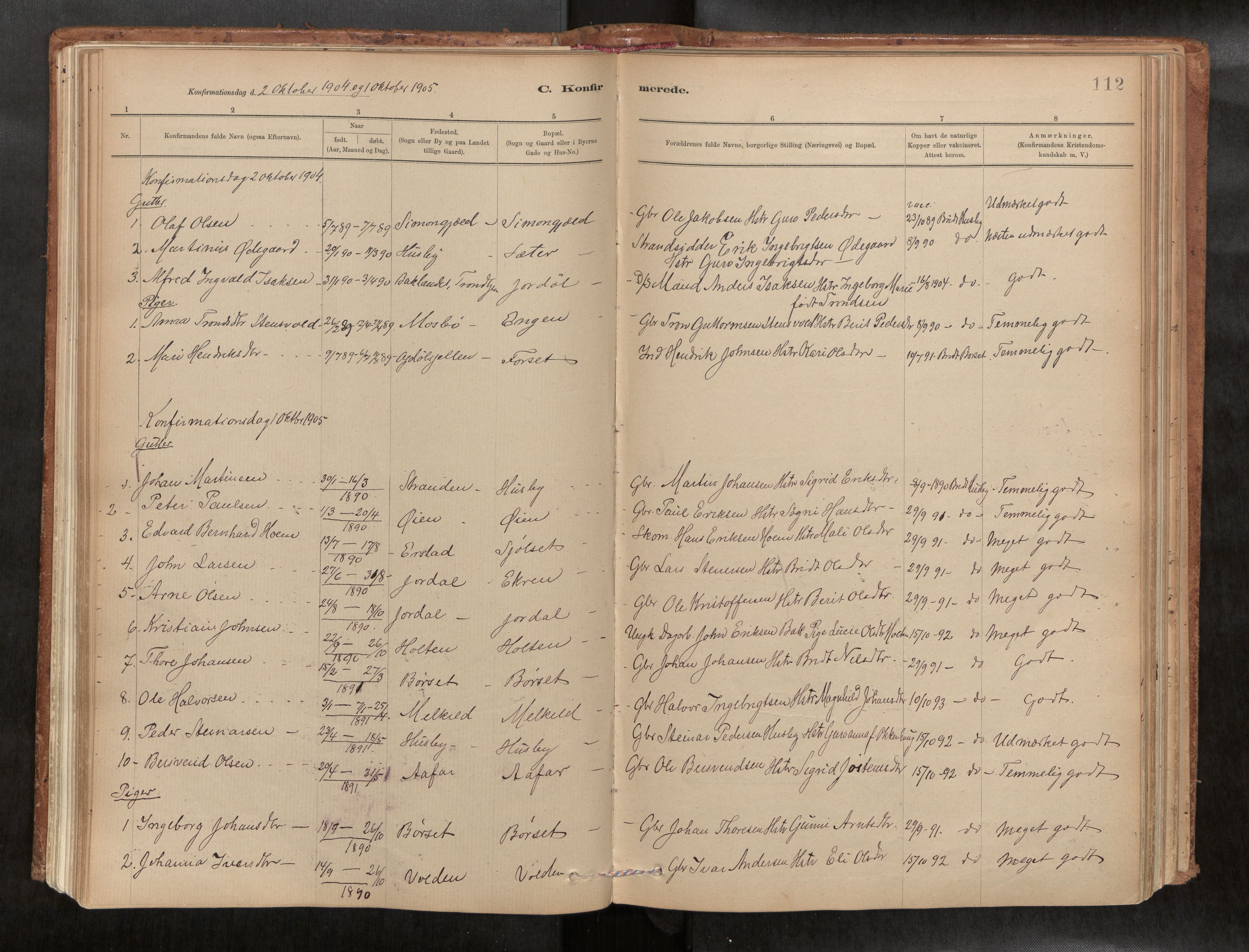 Ministerialprotokoller, klokkerbøker og fødselsregistre - Møre og Romsdal, SAT/A-1454/588/L1006: Parish register (official) no. 588A03, 1886-1912, p. 112