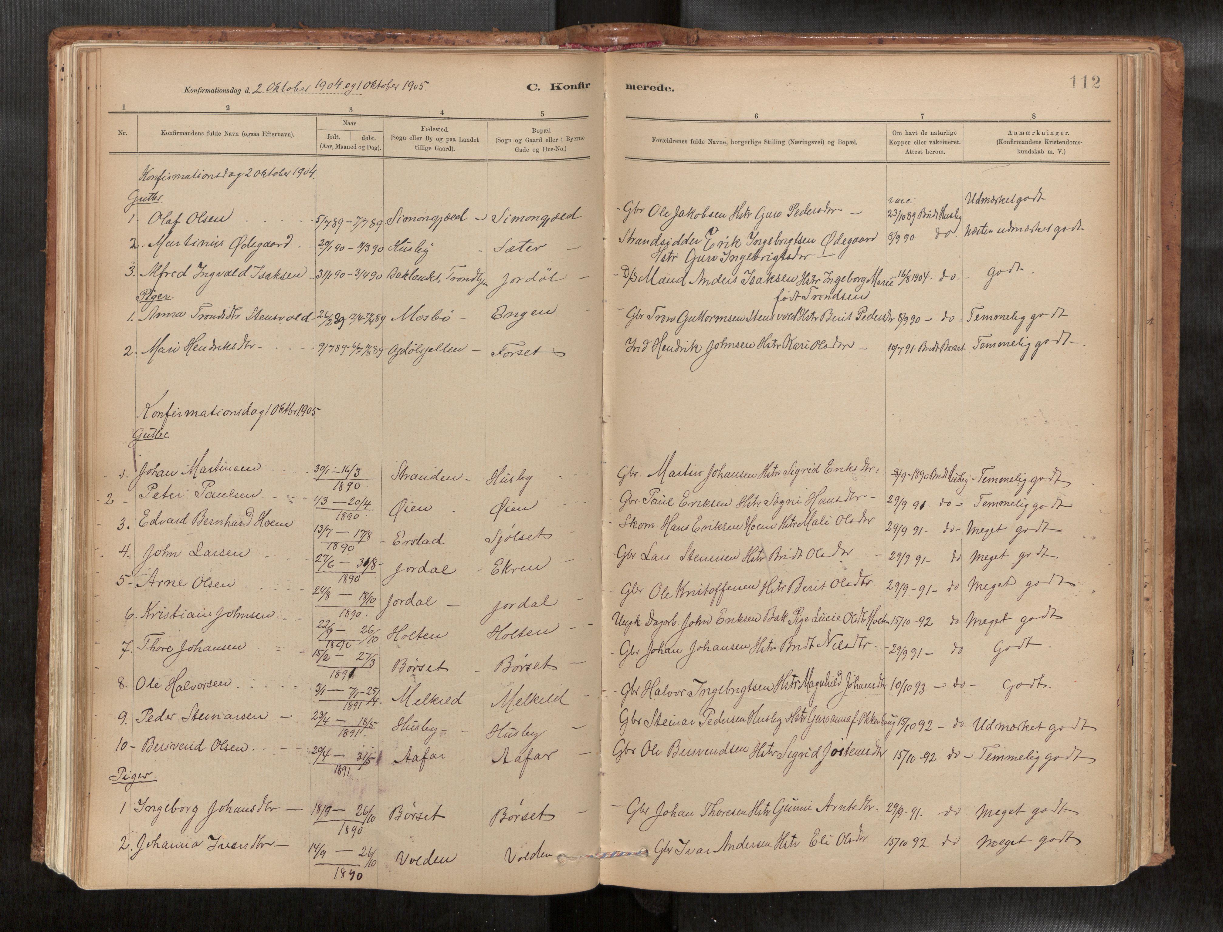 Ministerialprotokoller, klokkerbøker og fødselsregistre - Møre og Romsdal, AV/SAT-A-1454/588/L1006: Parish register (official) no. 588A03, 1886-1912, p. 112