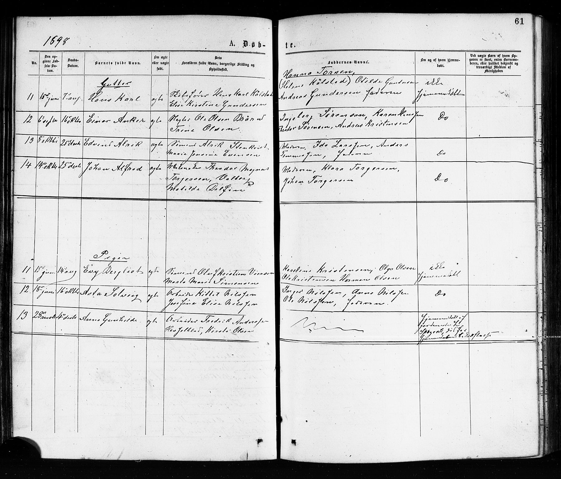 Porsgrunn kirkebøker , AV/SAKO-A-104/G/Ga/L0003: Parish register (copy) no. I 3, 1877-1915, p. 61