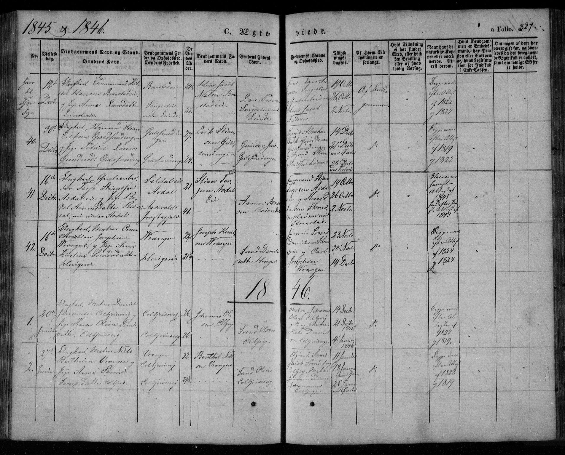 Øyestad sokneprestkontor, AV/SAK-1111-0049/F/Fa/L0014: Parish register (official) no. A 14, 1843-1856, p. 327