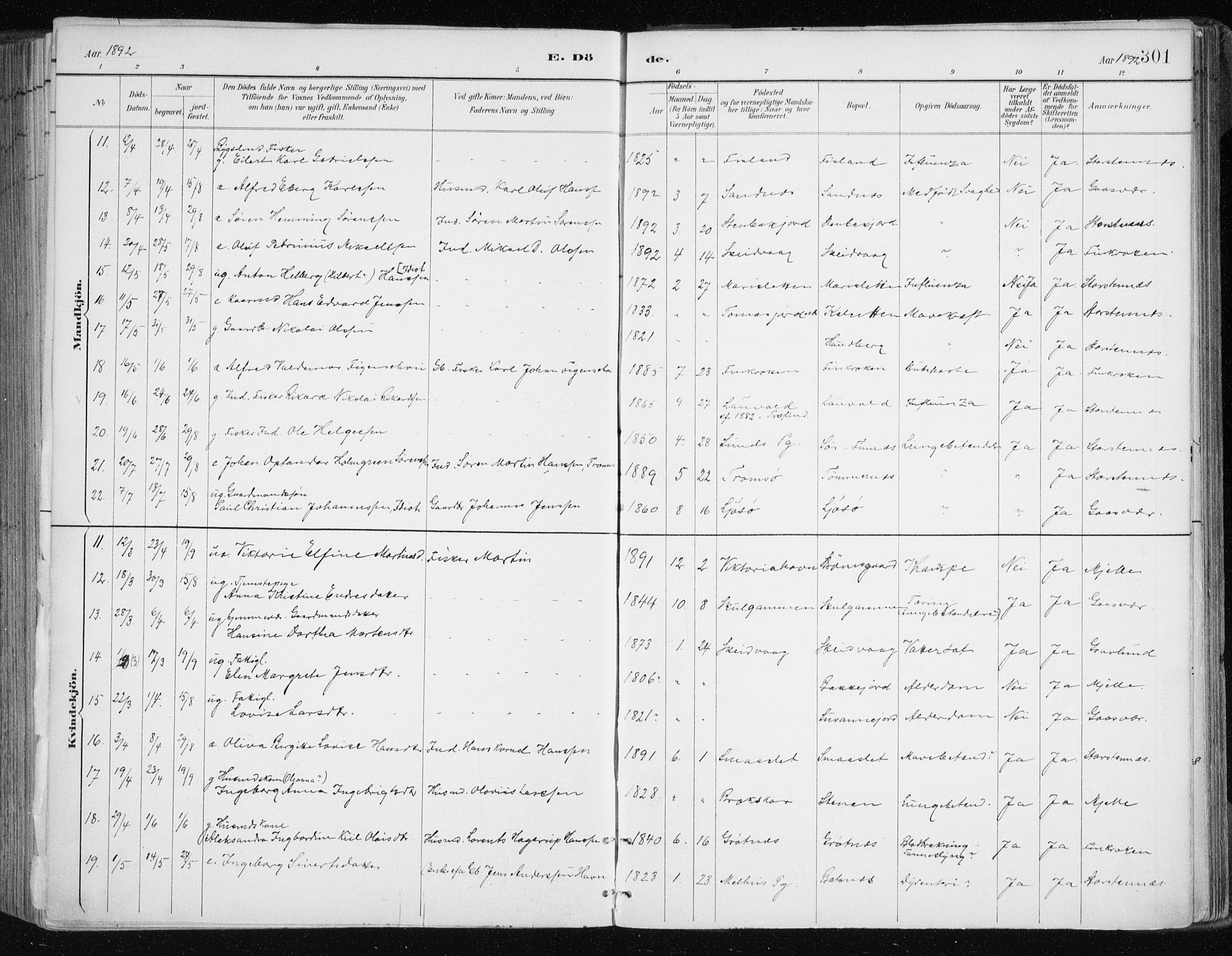 Tromsøysund sokneprestkontor, SATØ/S-1304/G/Ga/L0005kirke: Parish register (official) no. 5, 1888-1896, p. 301