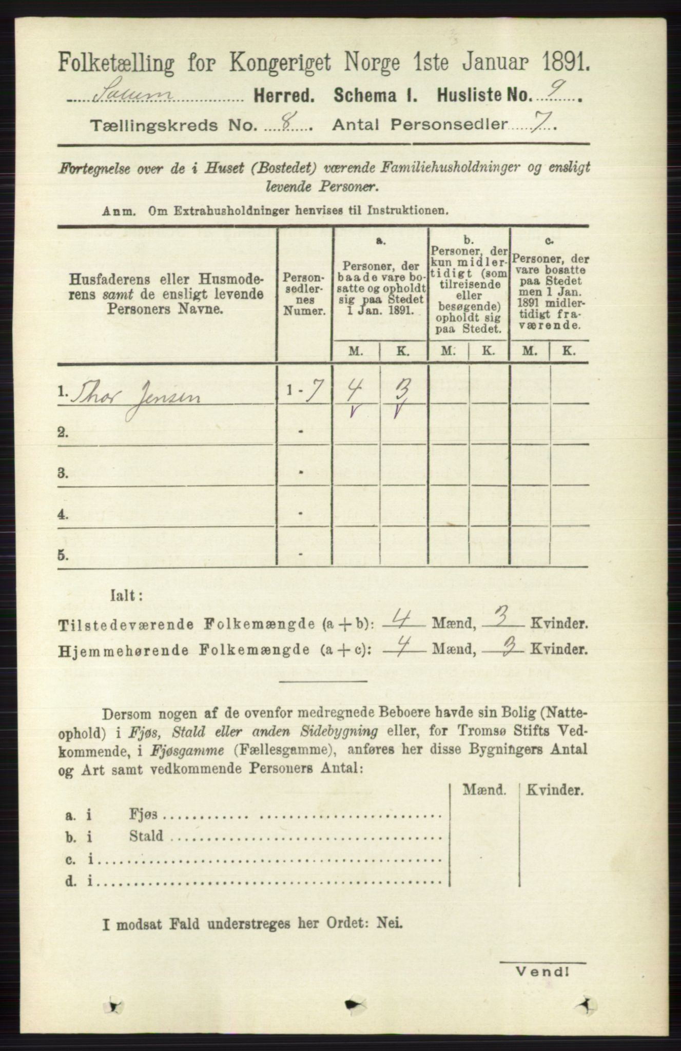 RA, 1891 census for 0818 Solum, 1891, p. 4036