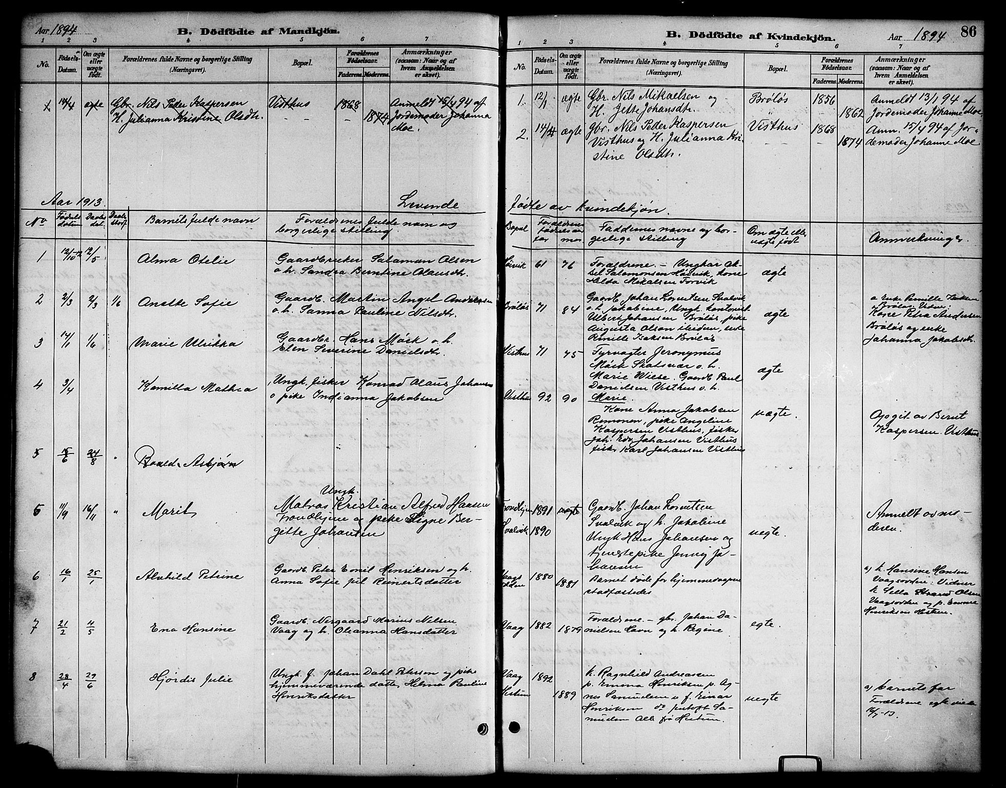 Ministerialprotokoller, klokkerbøker og fødselsregistre - Nordland, AV/SAT-A-1459/819/L0277: Parish register (copy) no. 819C03, 1888-1917, p. 86