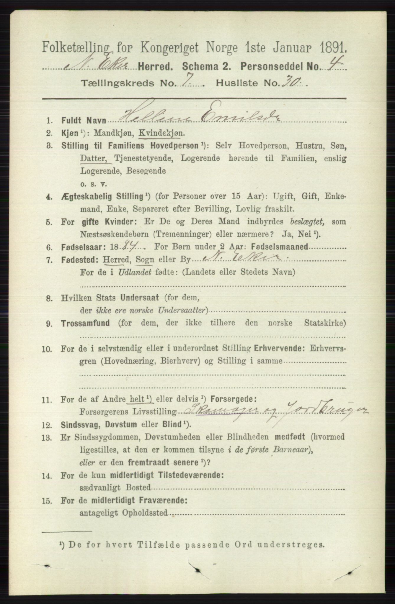 RA, 1891 census for 0625 Nedre Eiker, 1891, p. 3580