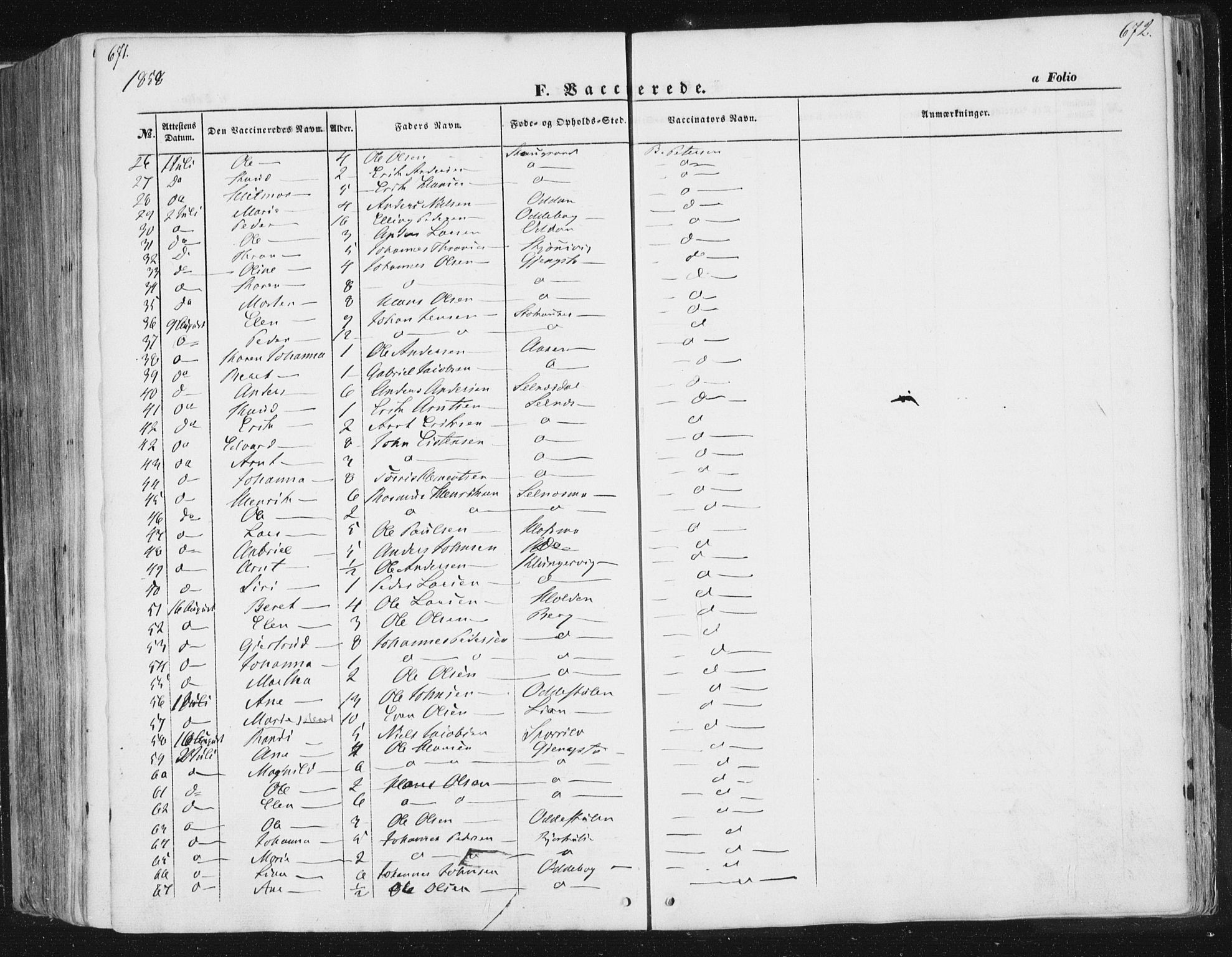 Ministerialprotokoller, klokkerbøker og fødselsregistre - Sør-Trøndelag, AV/SAT-A-1456/630/L0494: Parish register (official) no. 630A07, 1852-1868, p. 671-672