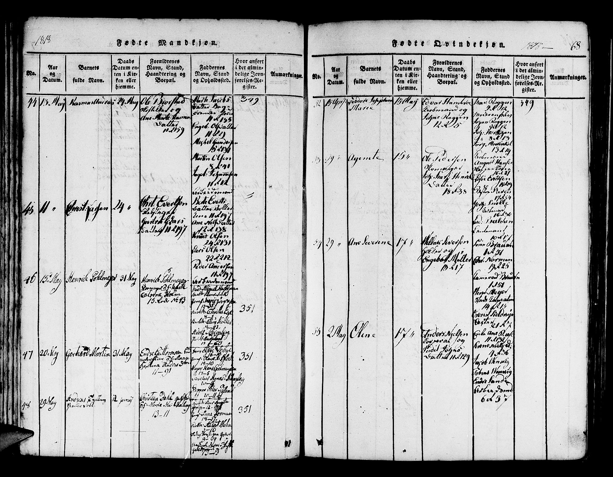 Domkirken sokneprestembete, AV/SAB-A-74801/H/Haa/L0010: Parish register (official) no. A 10, 1816-1821, p. 68