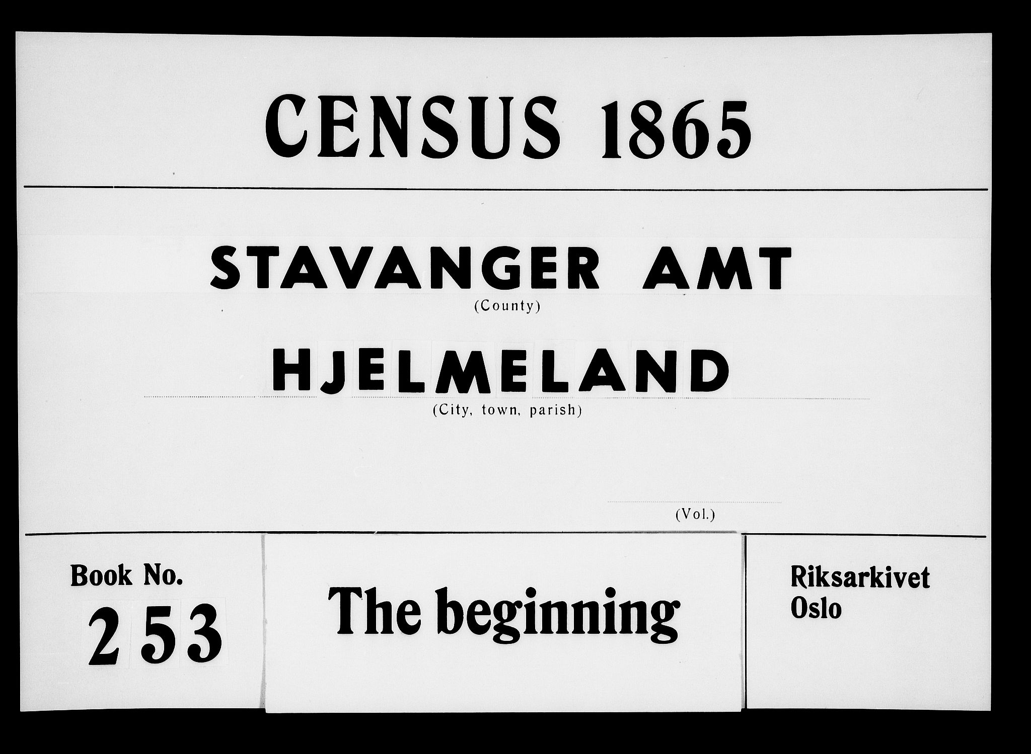 RA, 1865 census for Hjelmeland, 1865, p. 1