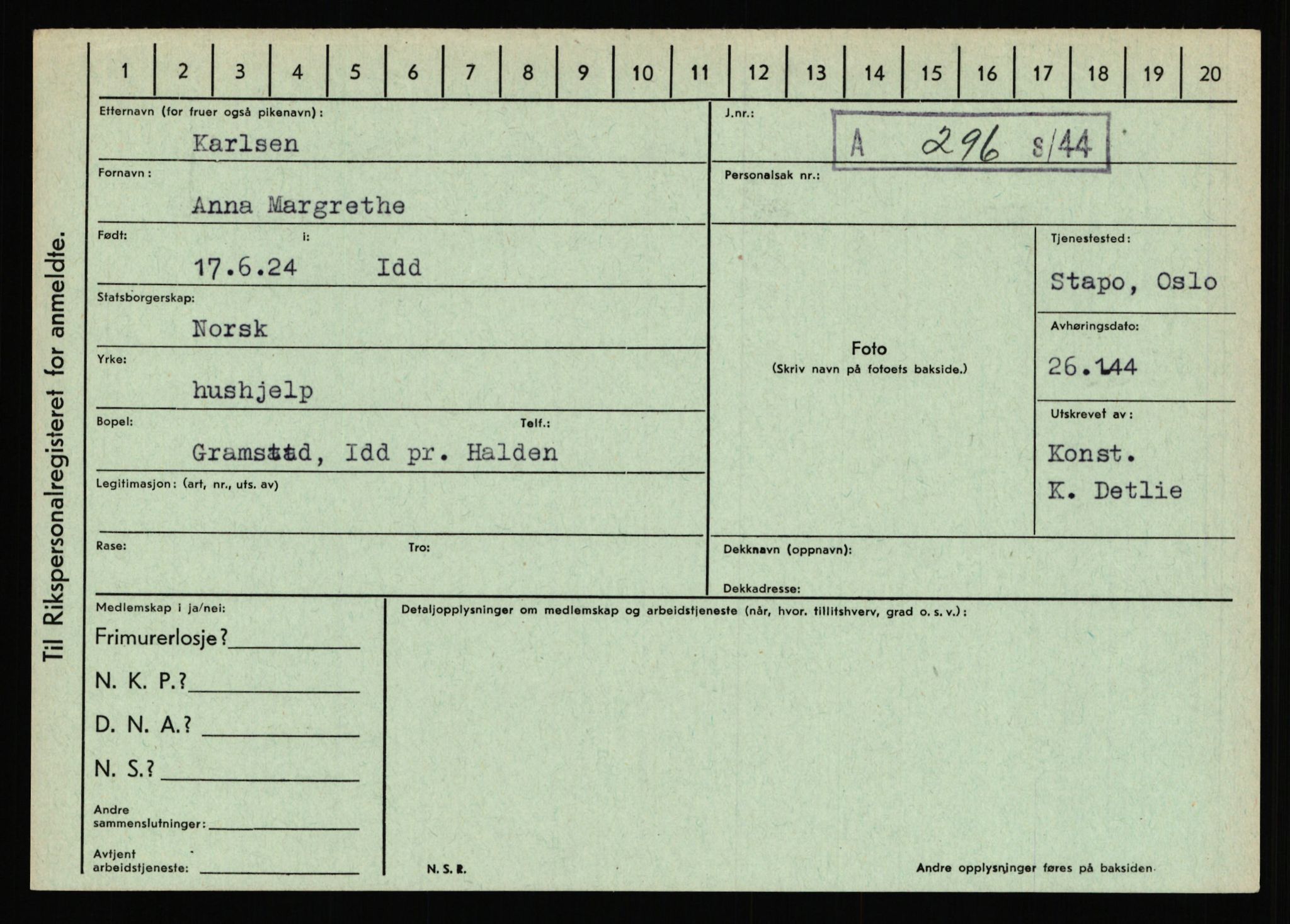 Statspolitiet - Hovedkontoret / Osloavdelingen, AV/RA-S-1329/C/Ca/L0008: Johan(nes)sen - Knoph, 1943-1945, p. 3294