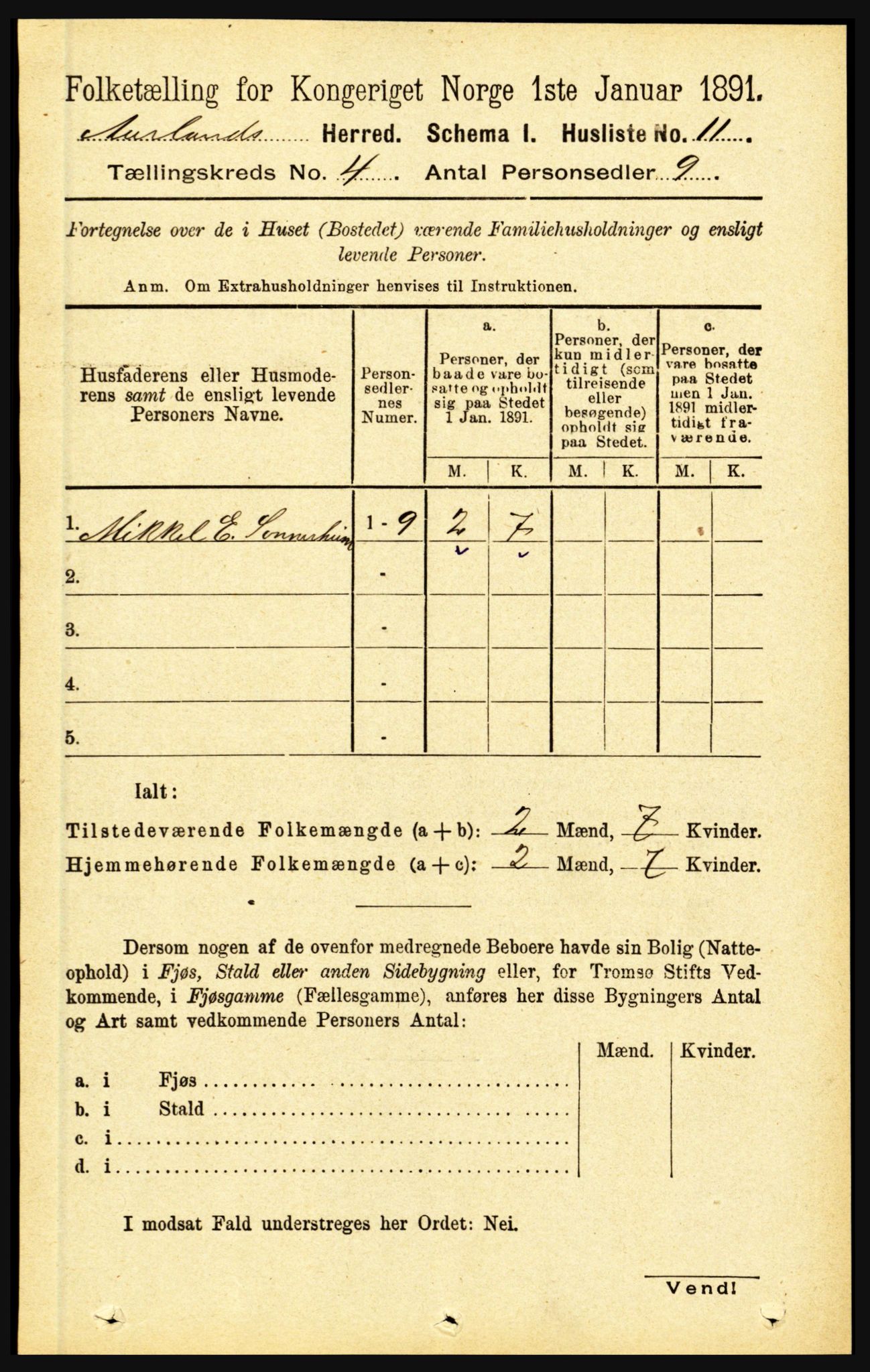 RA, 1891 census for 1421 Aurland, 1891, p. 1295