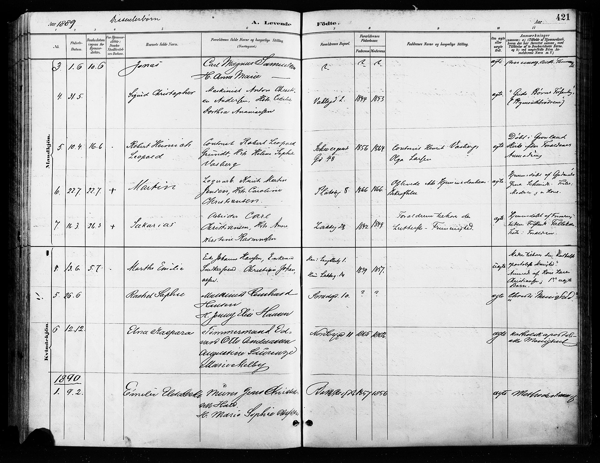 Grønland prestekontor Kirkebøker, SAO/A-10848/F/Fa/L0009: Parish register (official) no. 9, 1888-1893, p. 421