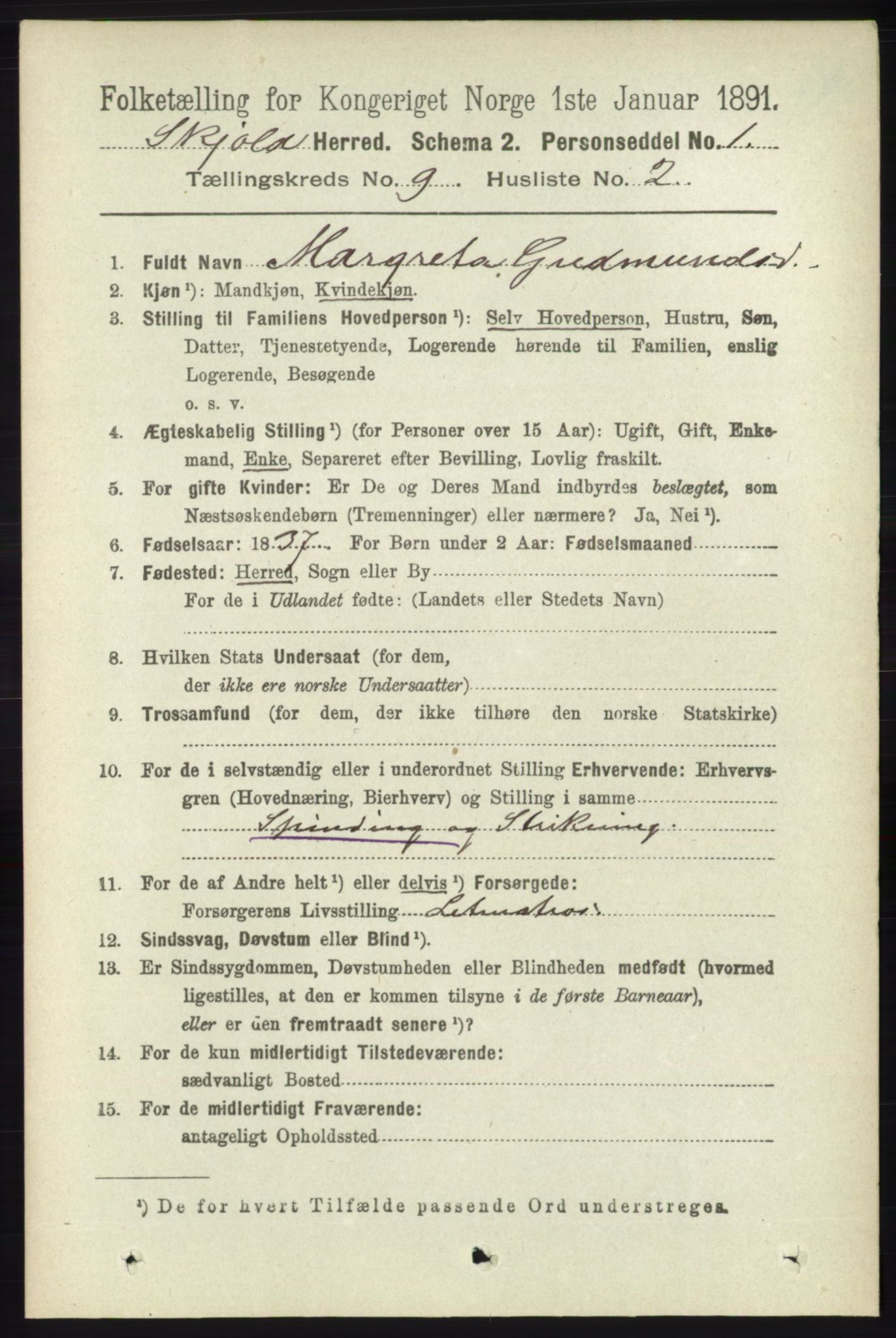 RA, 1891 census for 1154 Skjold, 1891, p. 1794