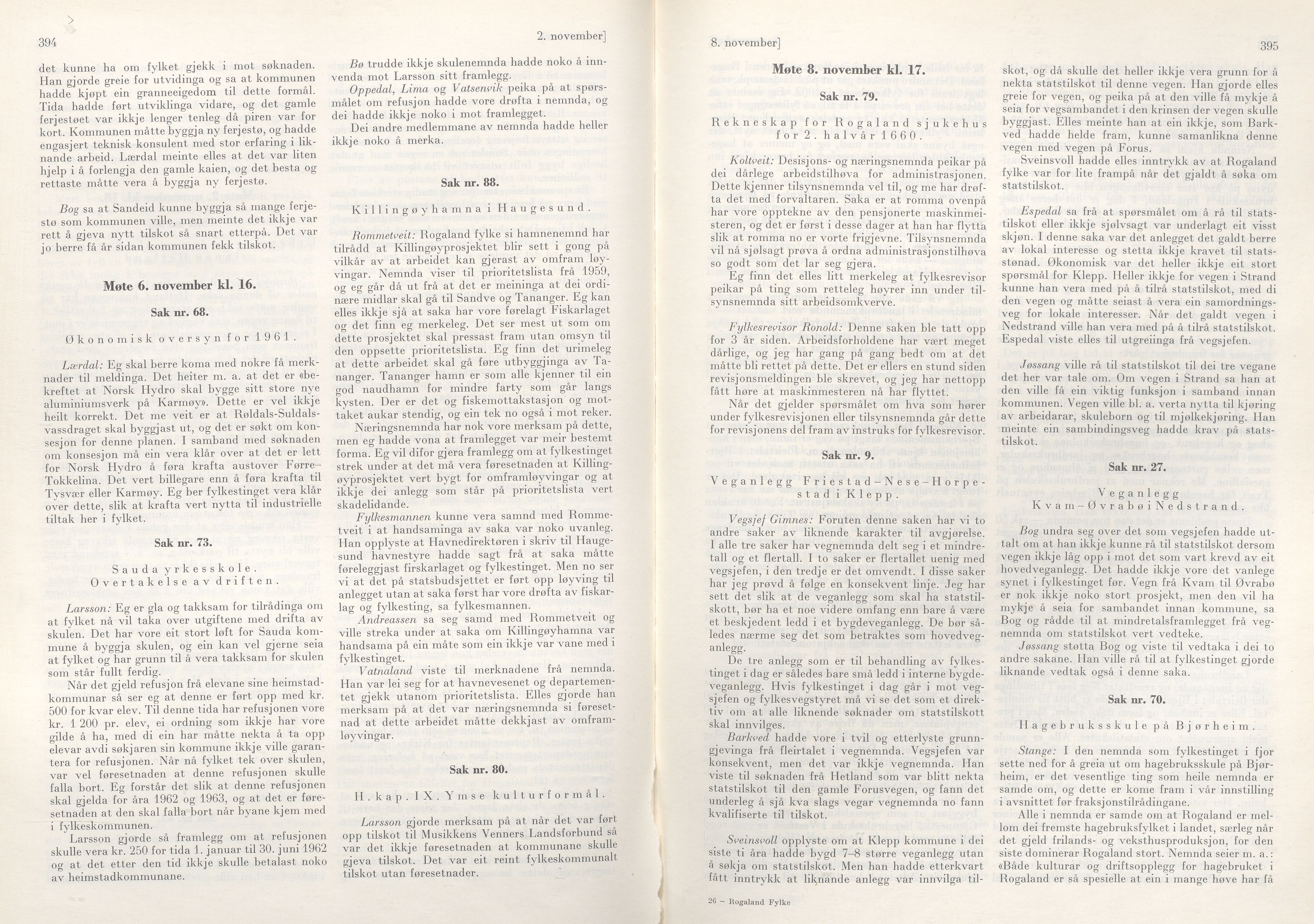 Rogaland fylkeskommune - Fylkesrådmannen , IKAR/A-900/A/Aa/Aaa/L0081: Møtebok , 1961, p. 394-395