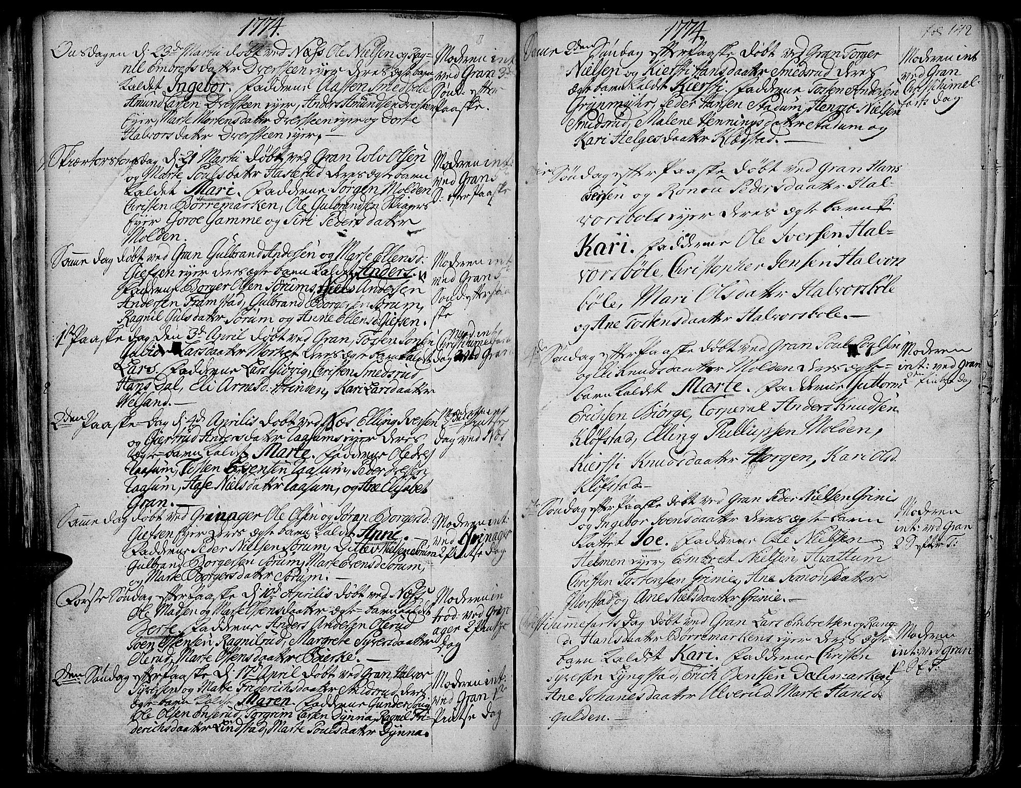 Gran prestekontor, AV/SAH-PREST-112/H/Ha/Haa/L0004: Parish register (official) no. 4, 1759-1775, p. 142