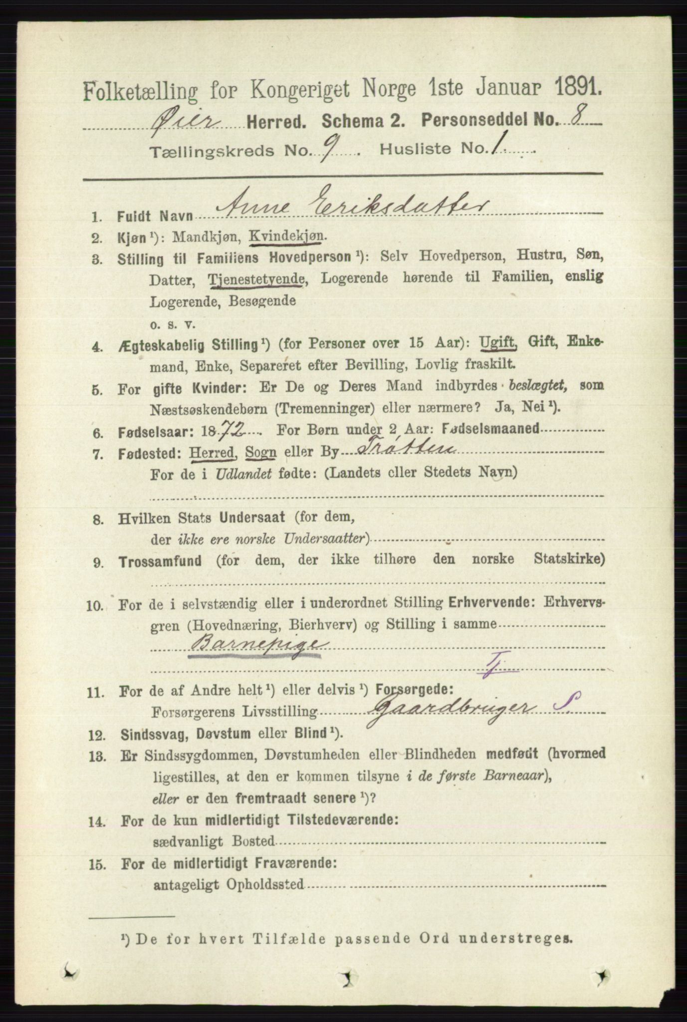 RA, 1891 census for 0521 Øyer, 1891, p. 3166